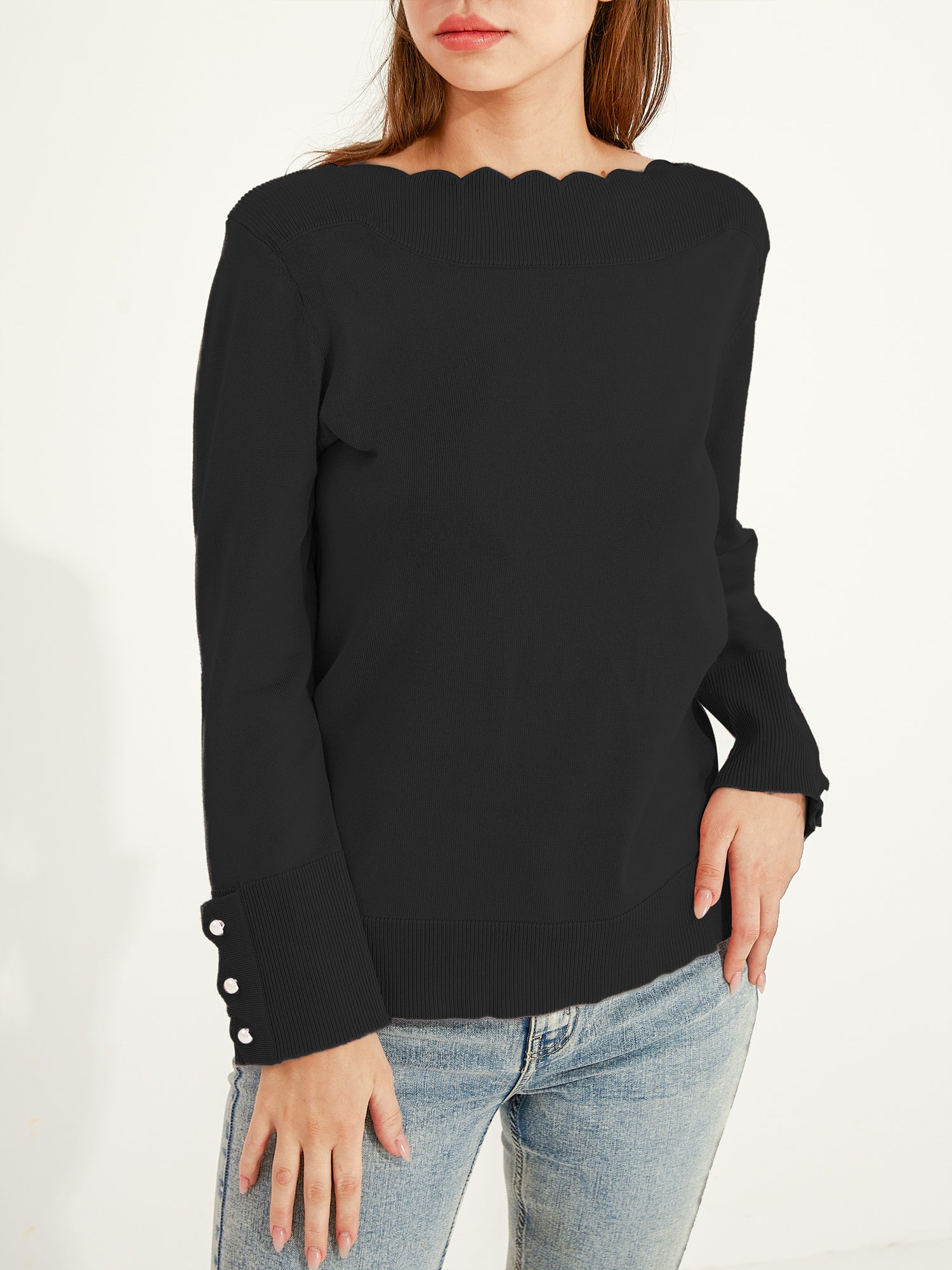 Petal Edge Boat Neck Sweater