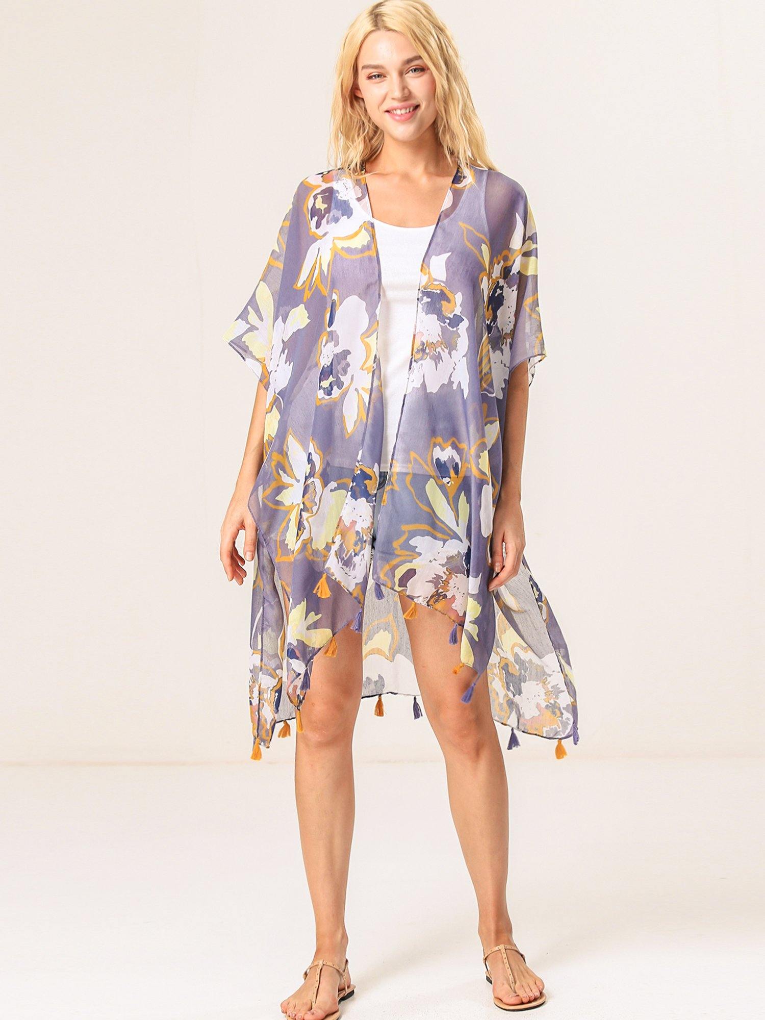 Dusty Blue Garden Print Kimono - Shopmossrose