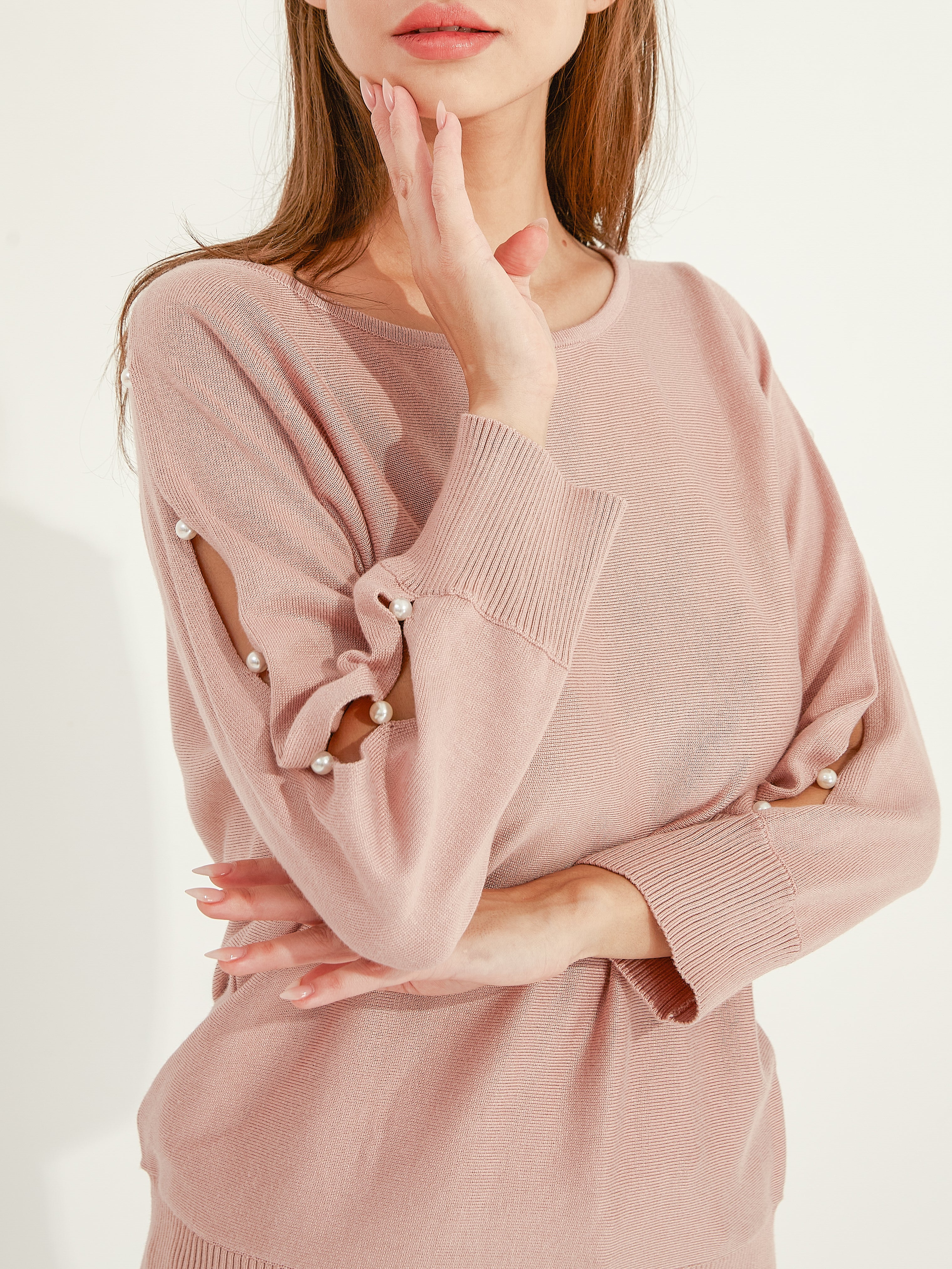 Waythefree Pearl Detail Cut Out Sleeve Sweater