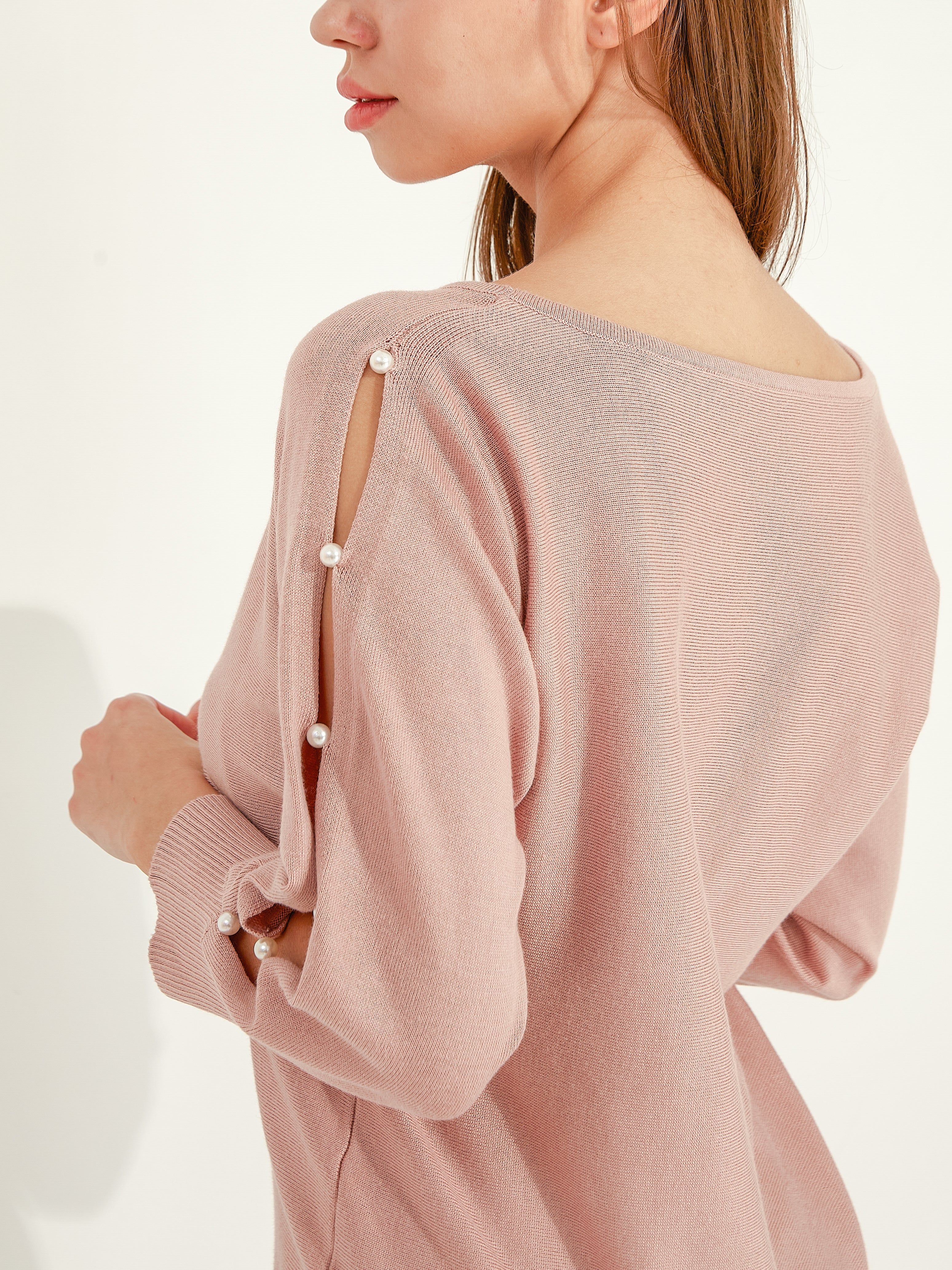 Waythefree Pearl Detail Cut Out Sleeve Sweater