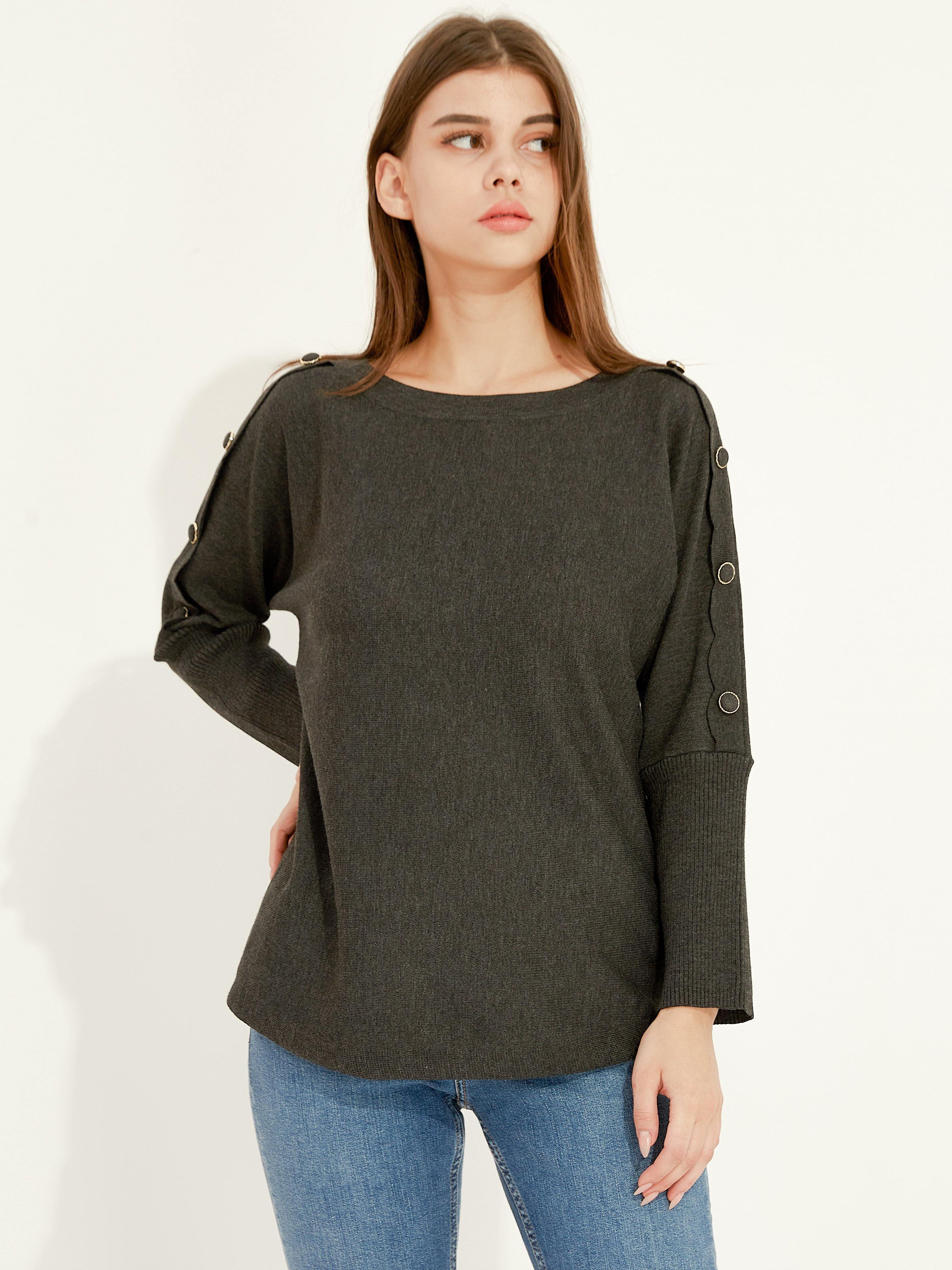 Button Detail Boat Neck Sweater - Shopmossrose