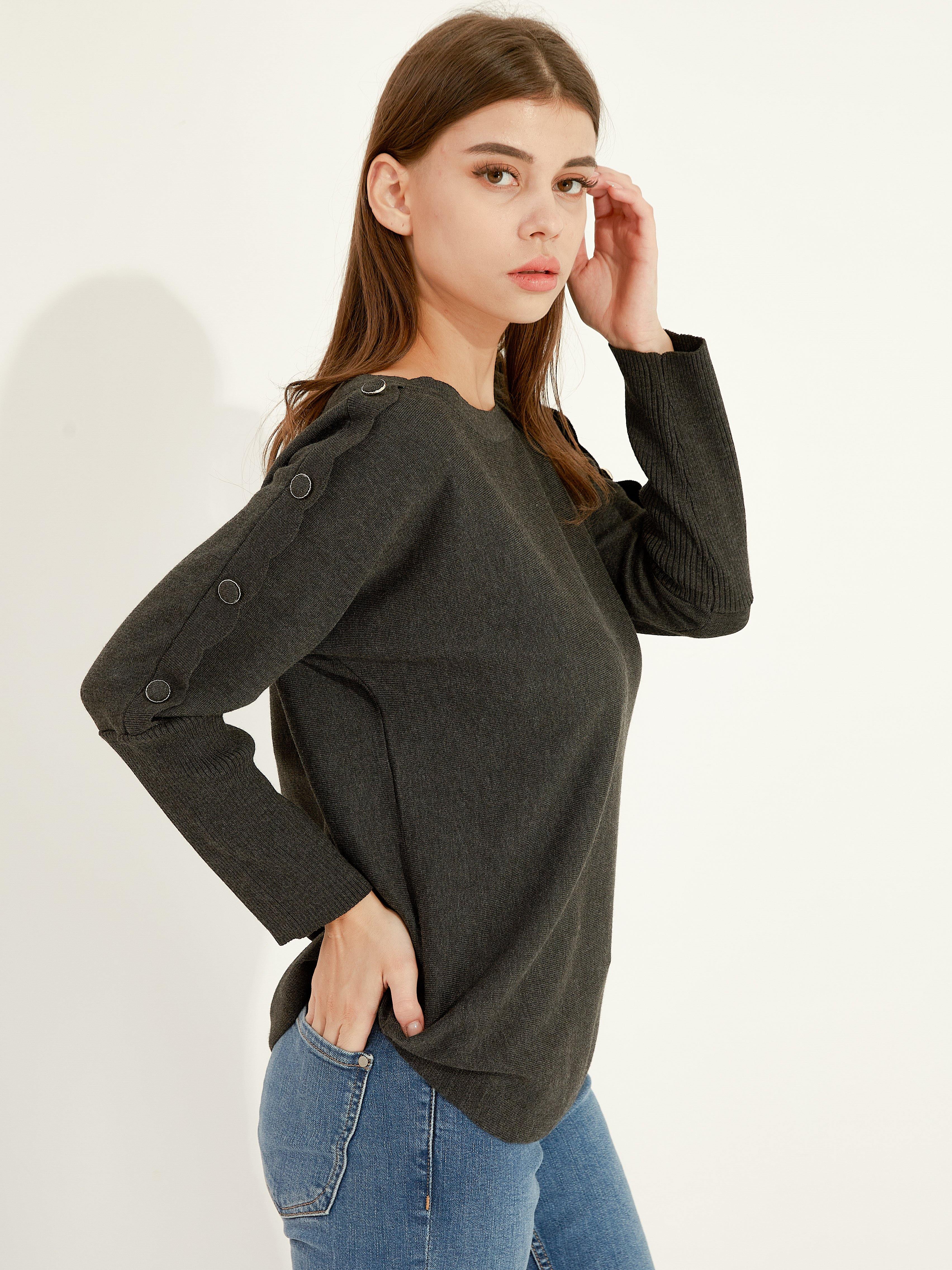 Button Detail Boat Neck Sweater - Shopmossrose