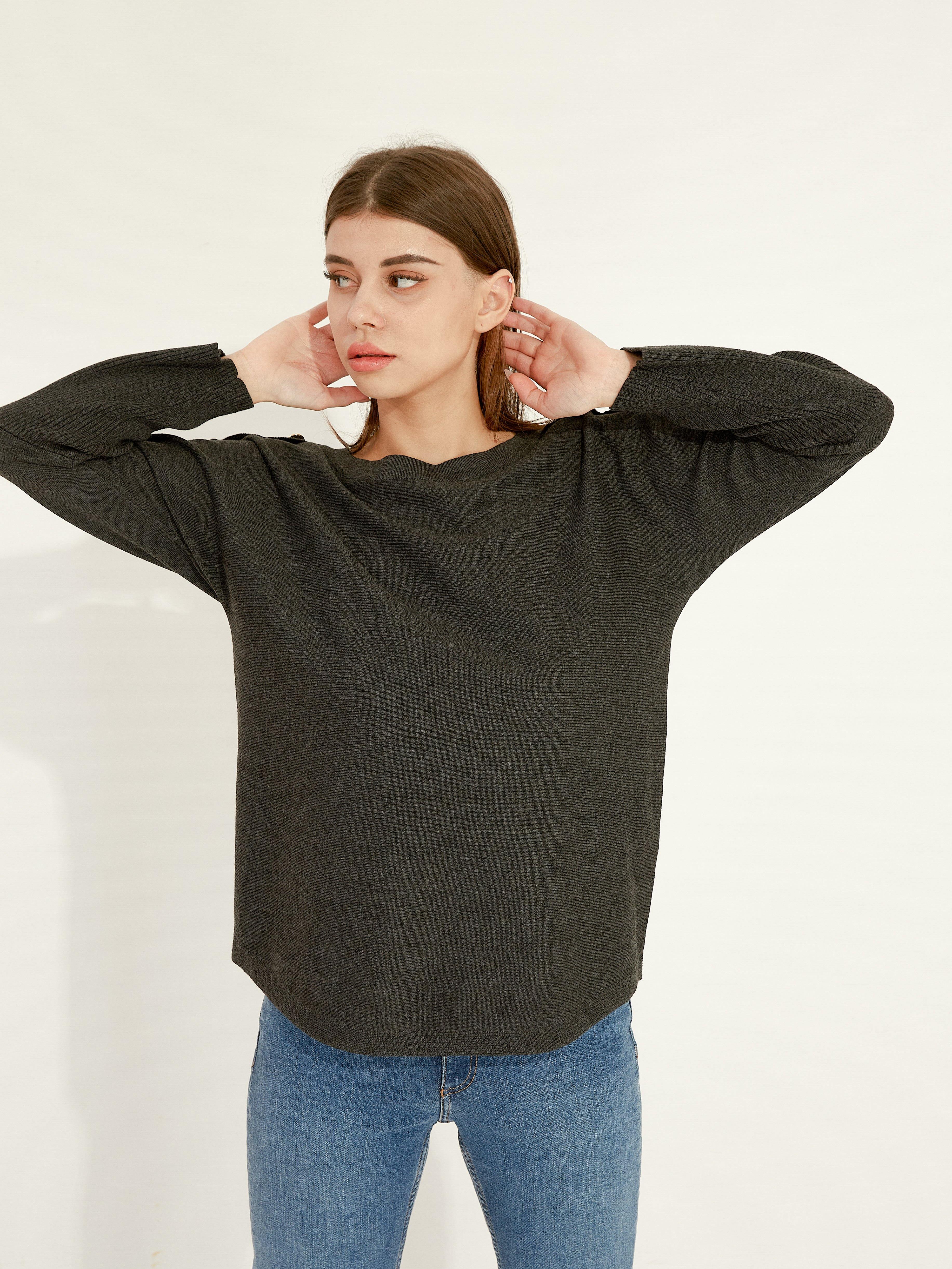 Button Detail Boat Neck Sweater - Shopmossrose