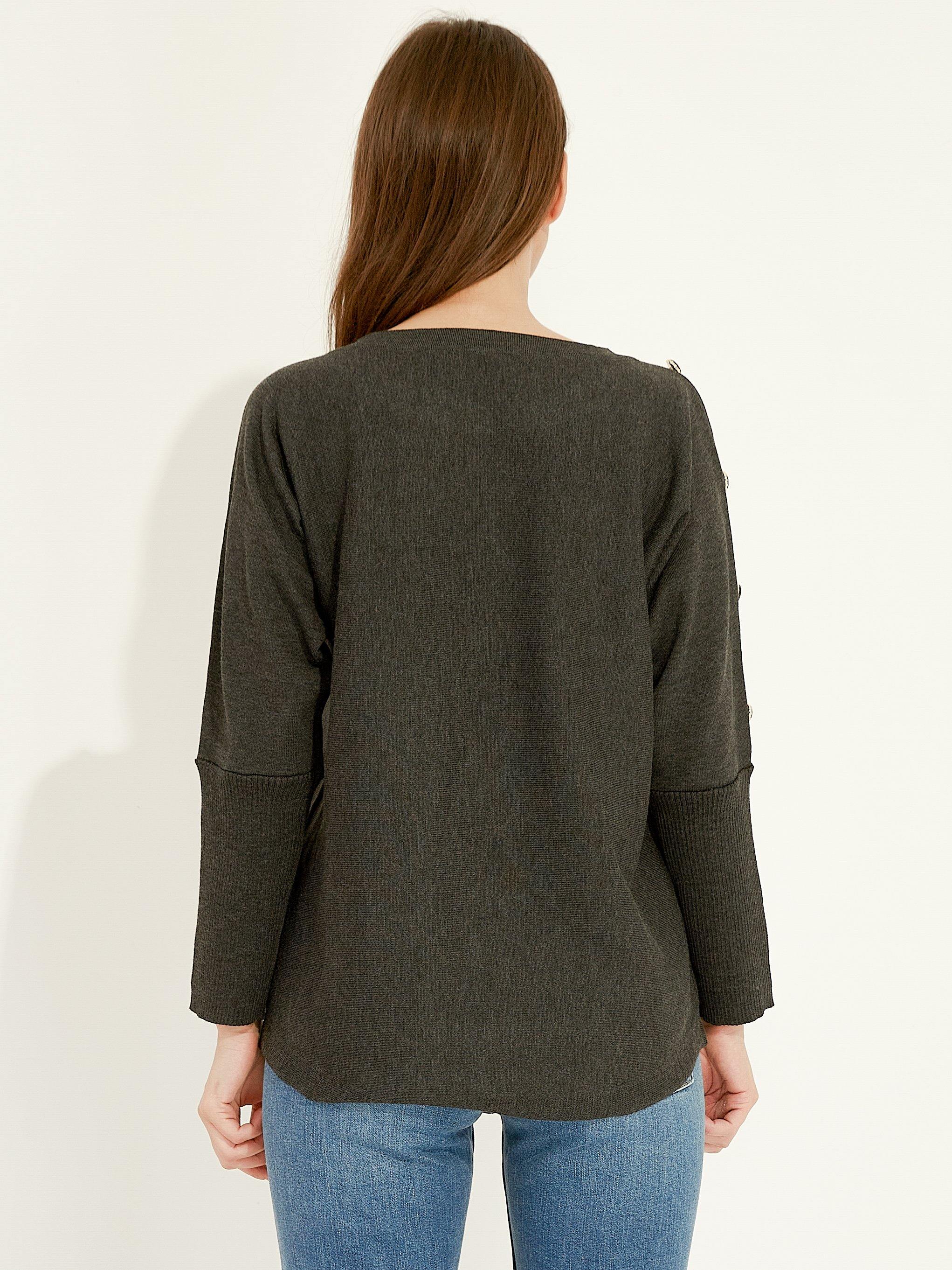 Button Detail Boat Neck Sweater - Shopmossrose
