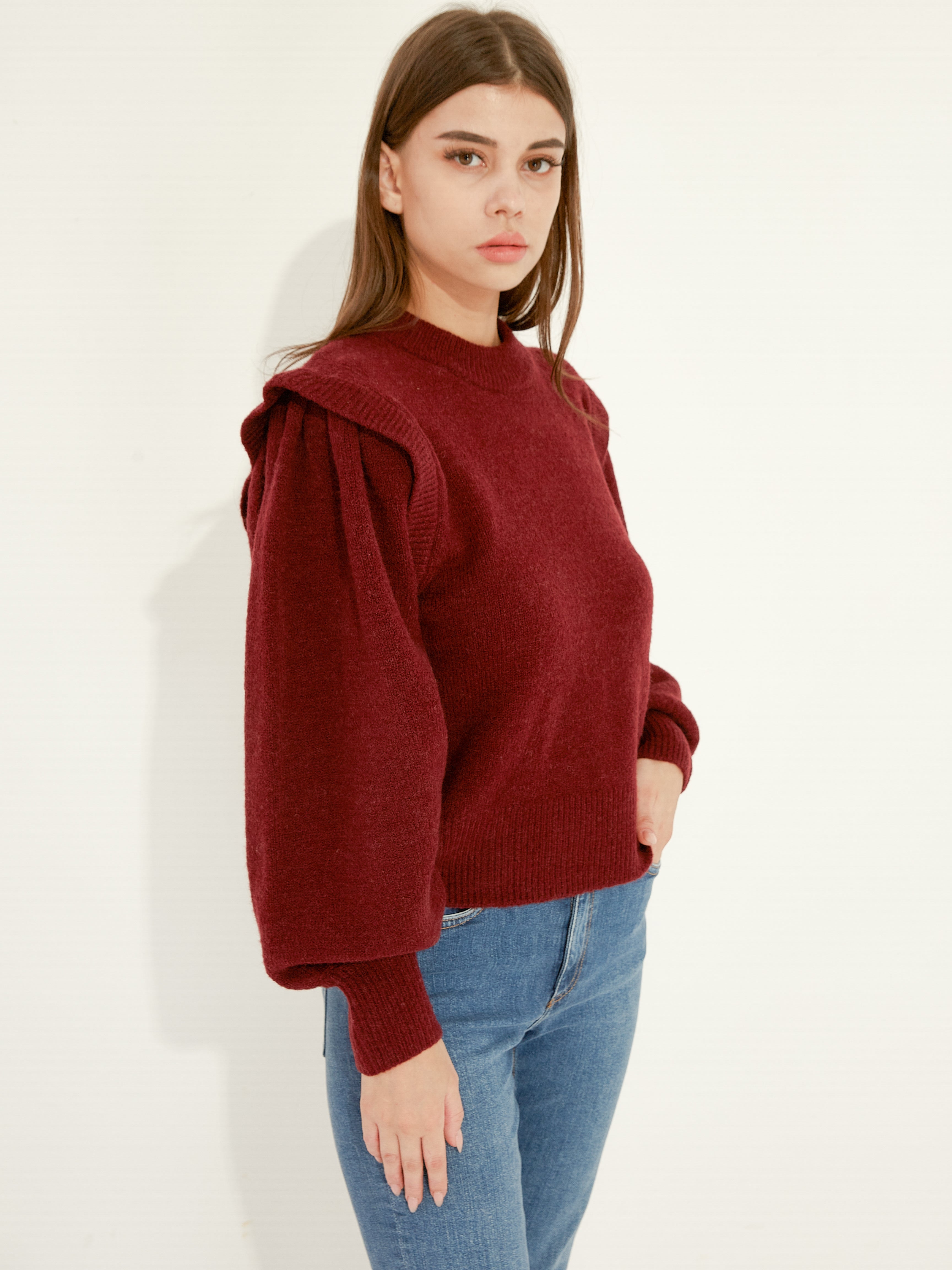 Waythefree Puffed Sleeve Cropped Sweater