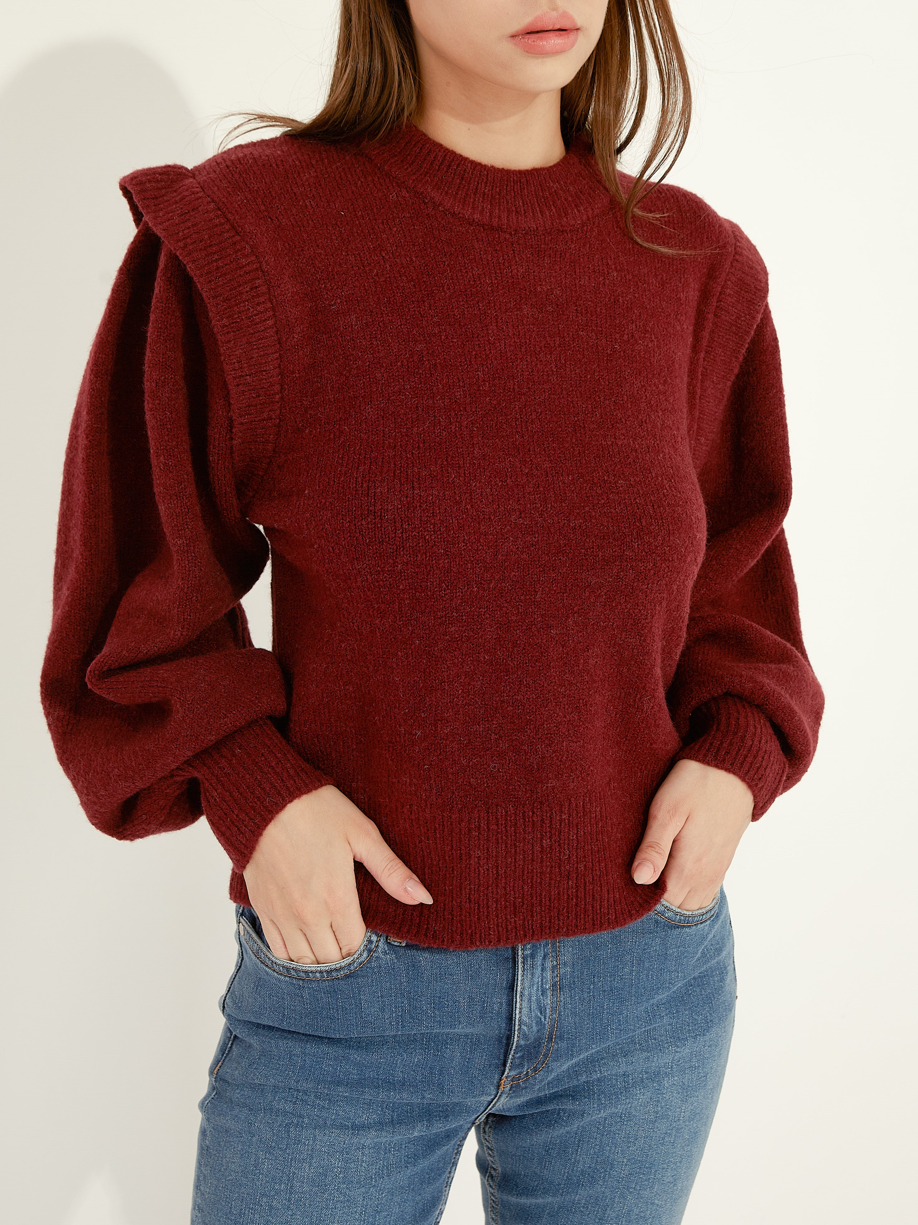 Waythefree Puffed Sleeve Cropped Sweater