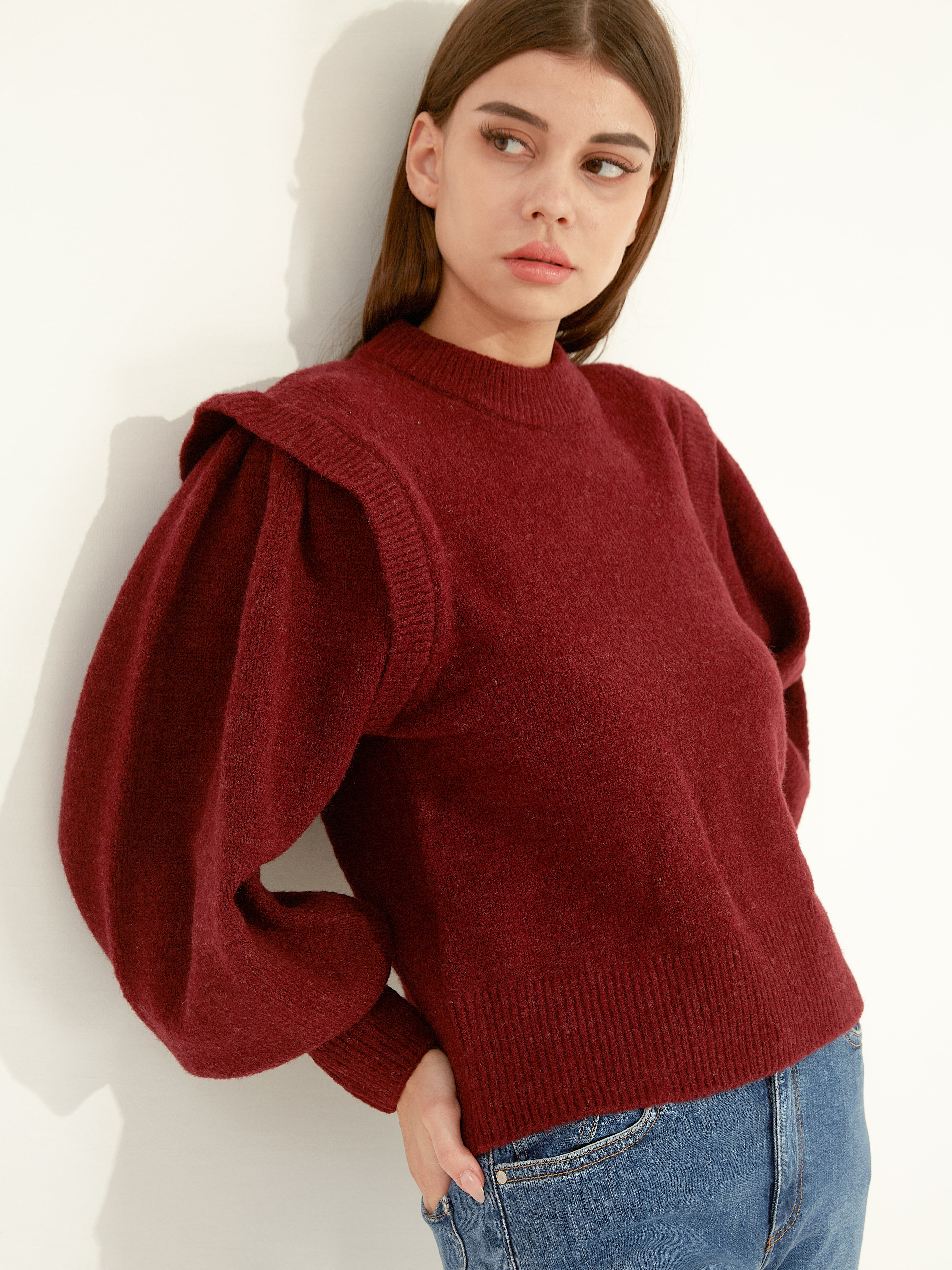 Waythefree Puffed Sleeve Cropped Sweater