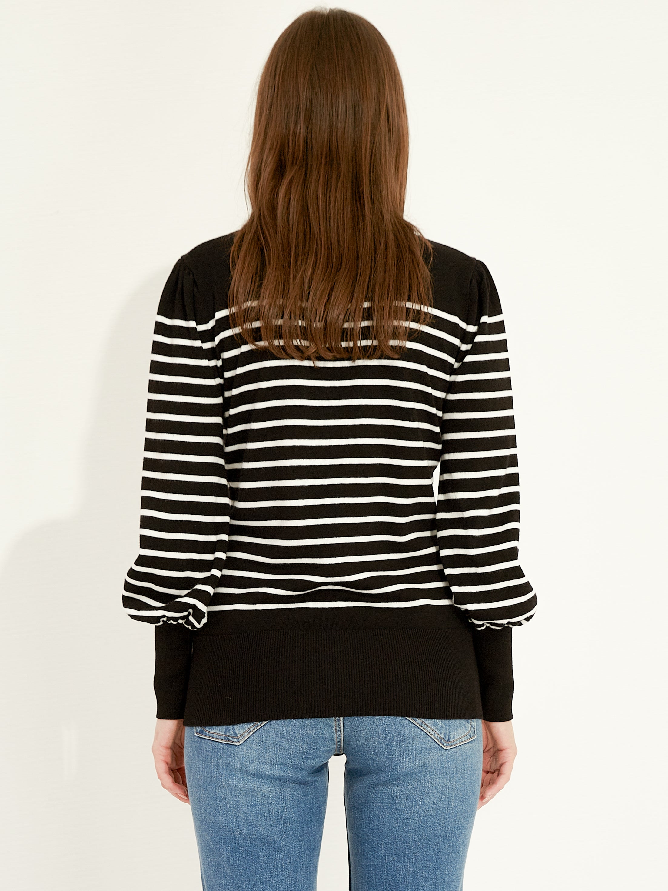 Waythefree Stripe Balloon Sleeve Turtleneck Sweater
