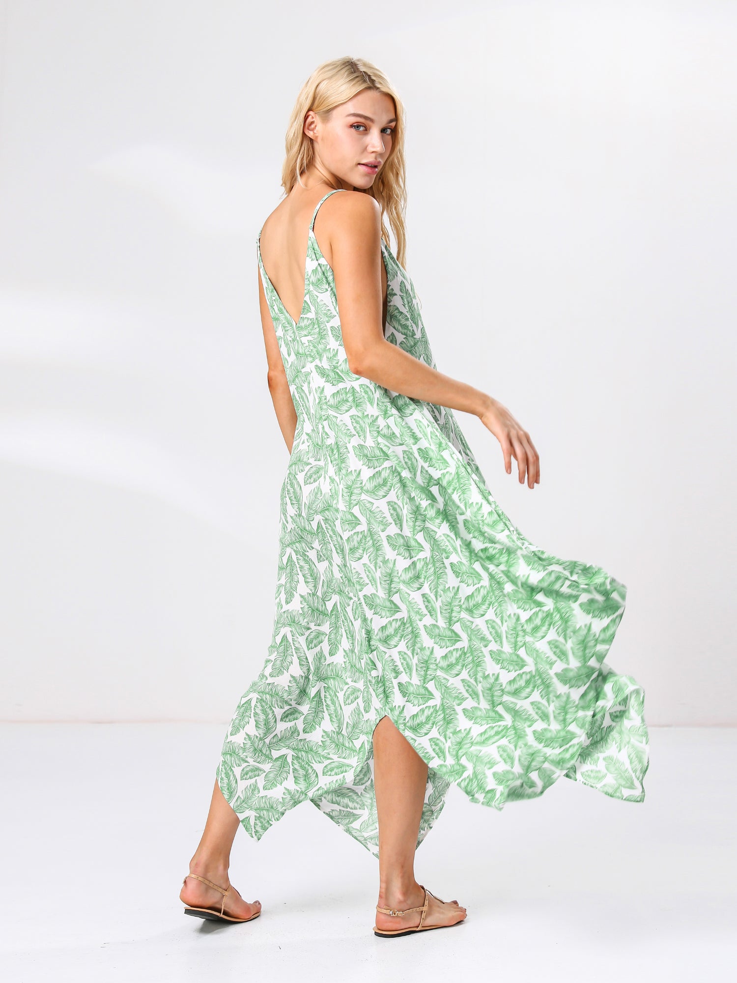 Moss Rose Leaf Print Maxi Dress Cover Up