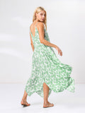 Moss Rose Leaf Print Maxi Dress Cover Up