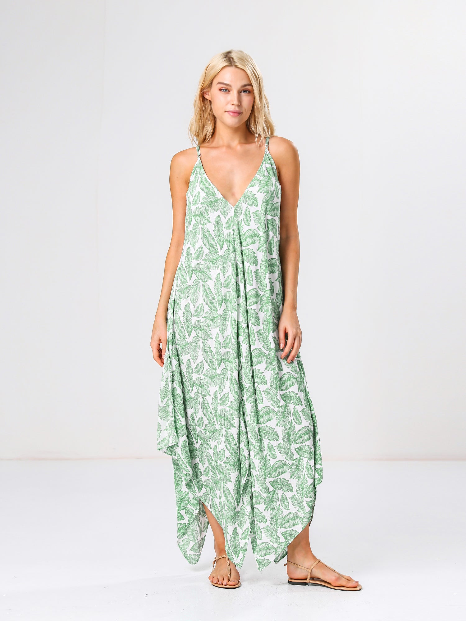 Moss Rose Leaf Print Maxi Dress Cover Up
