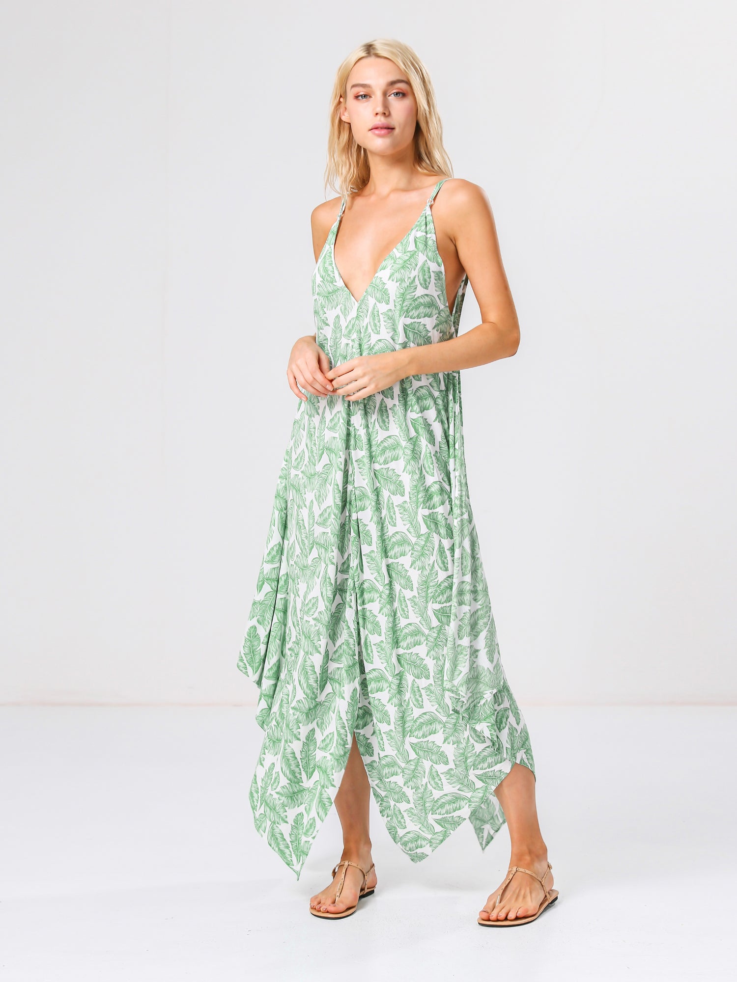 Moss Rose Leaf Print Maxi Dress Cover Up