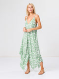 Moss Rose Leaf Print Maxi Dress Cover Up