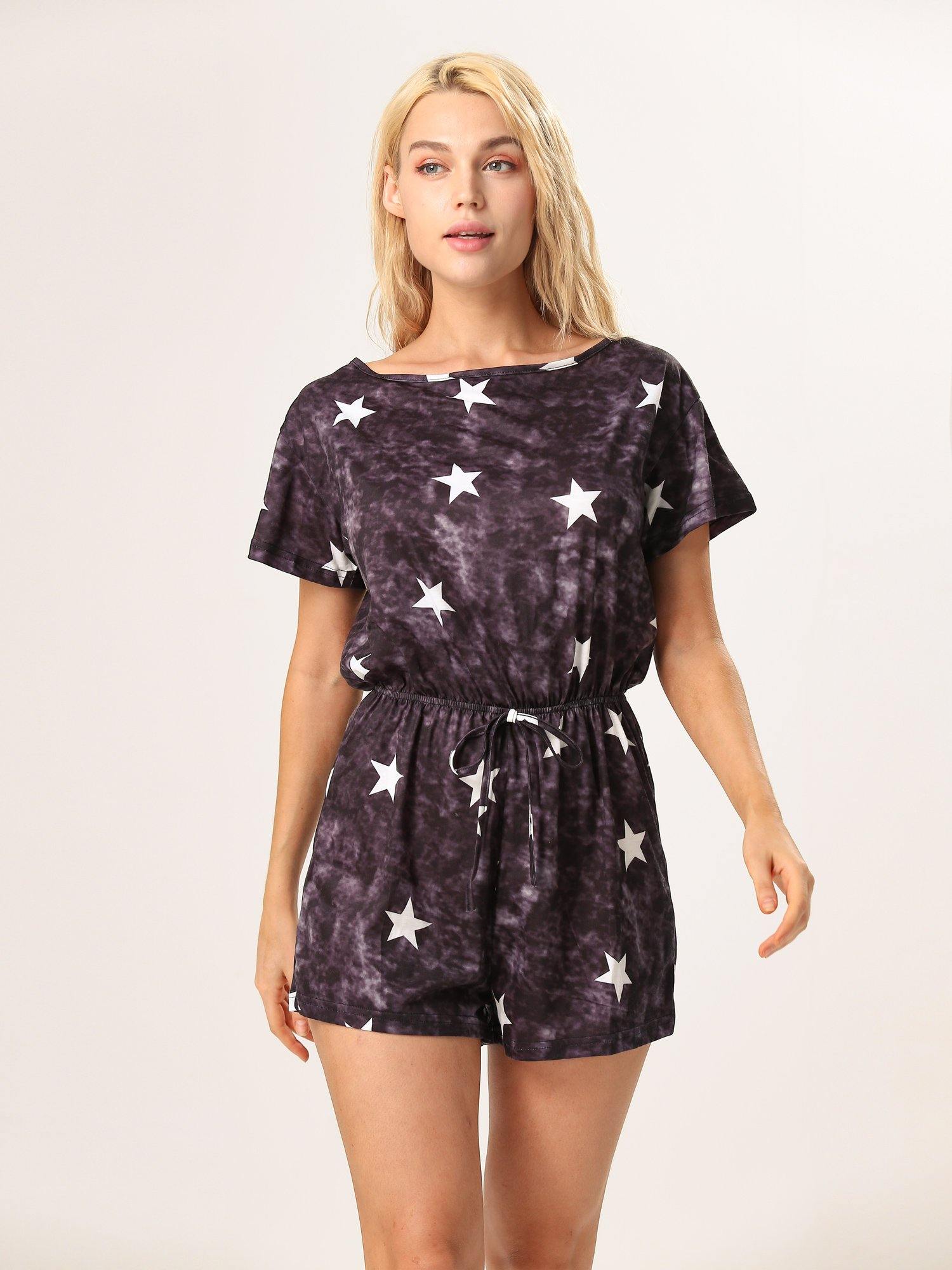 Moss Rose Casual Star Tie Dye Romper