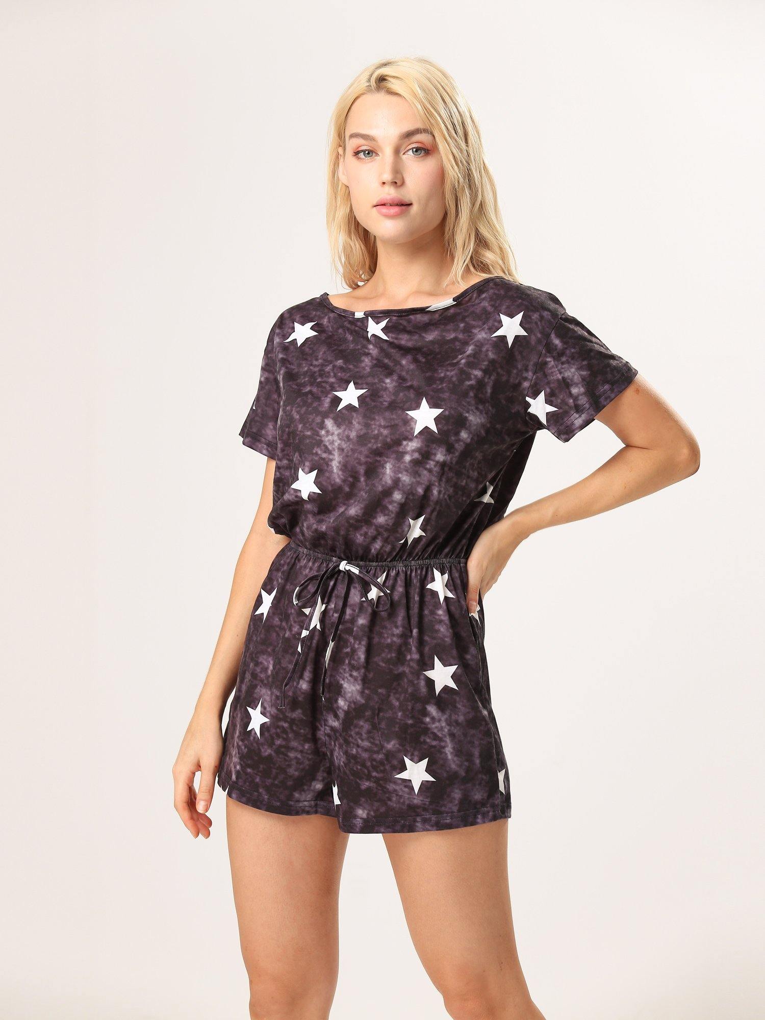 Moss Rose Casual Star Tie Dye Romper