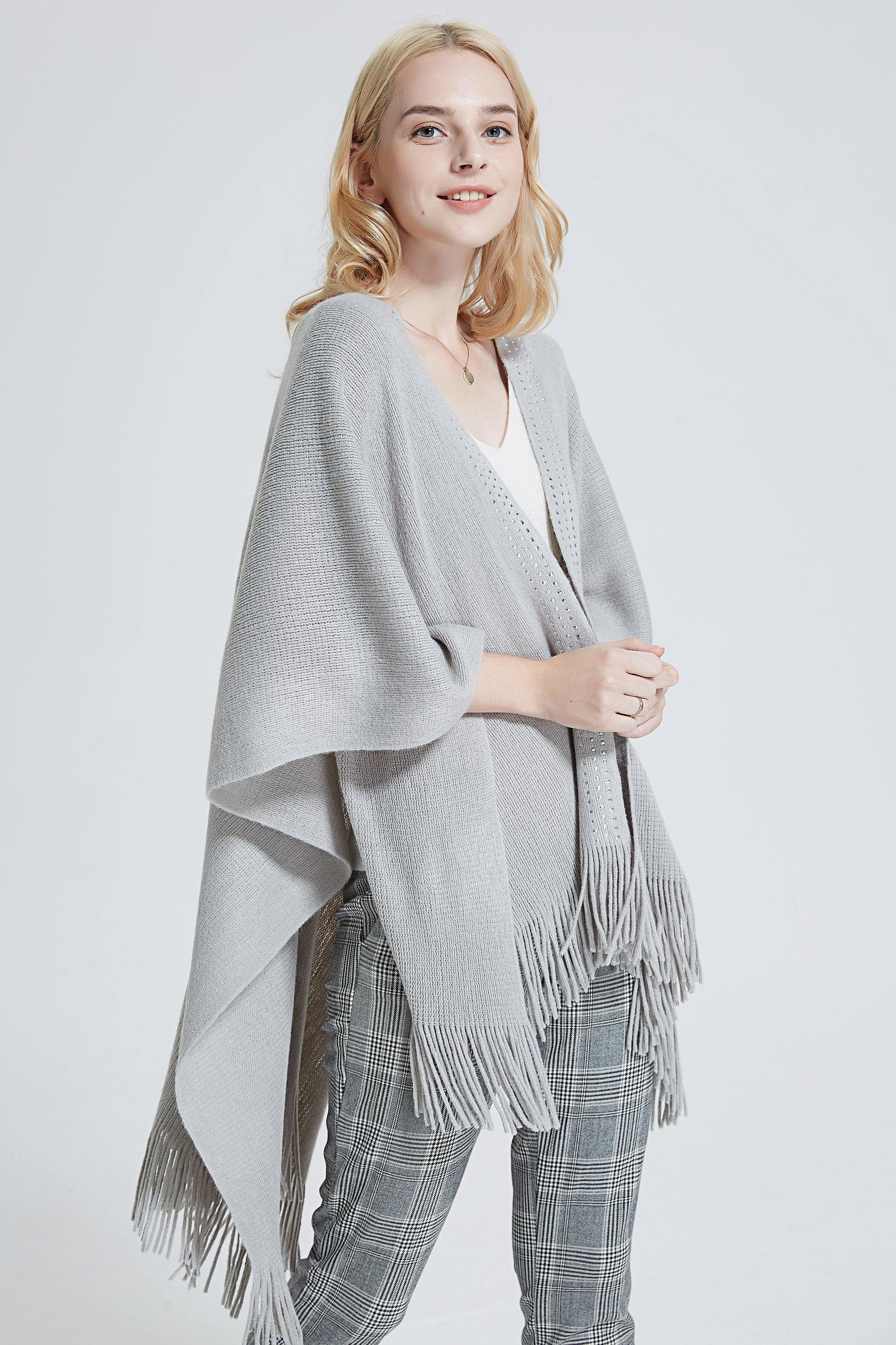 Studded Detail Fringe Knit Wrap - Shopmossrose