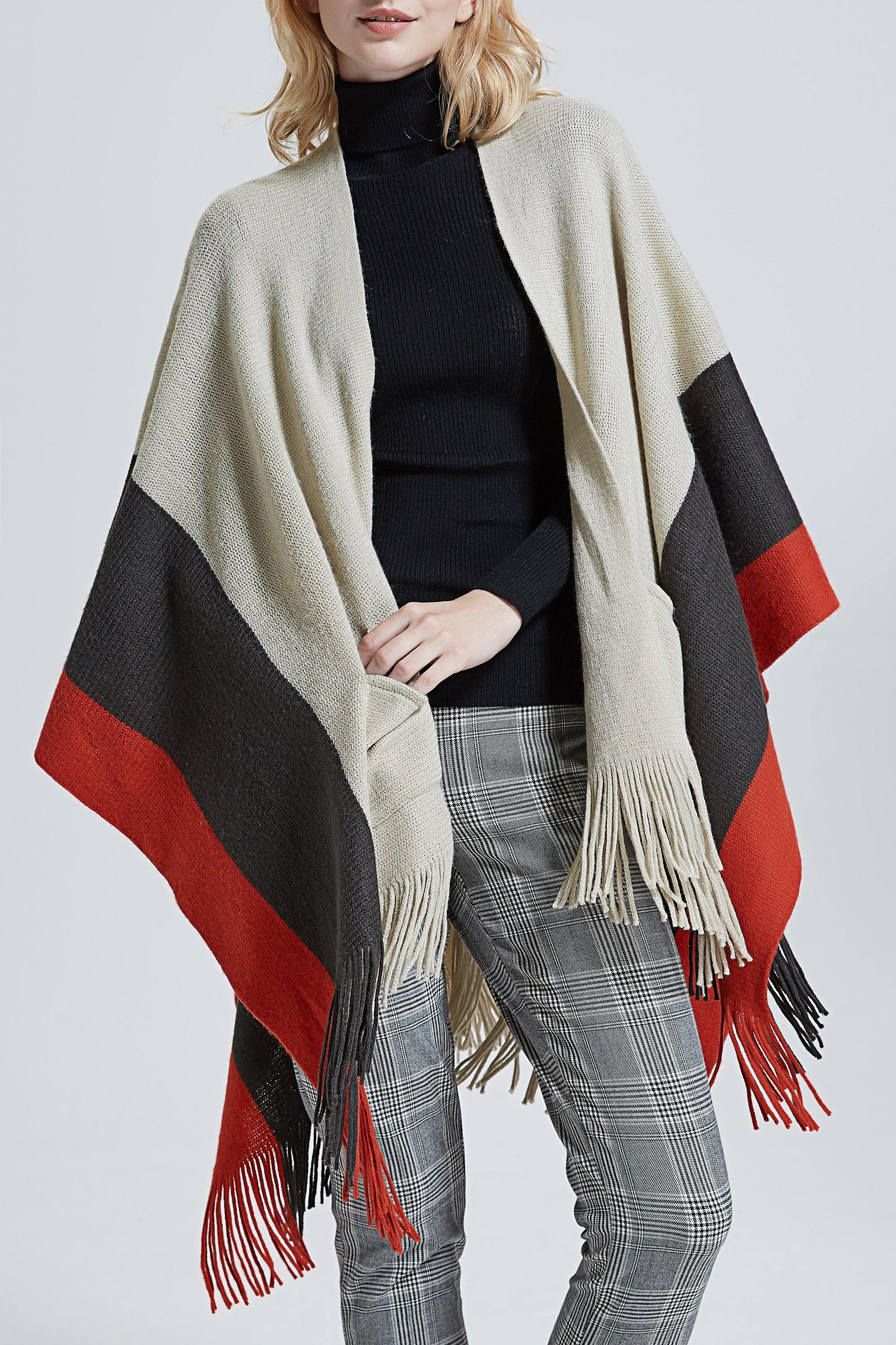 Color Block Pocket Knit Wrap - Shopmossrose