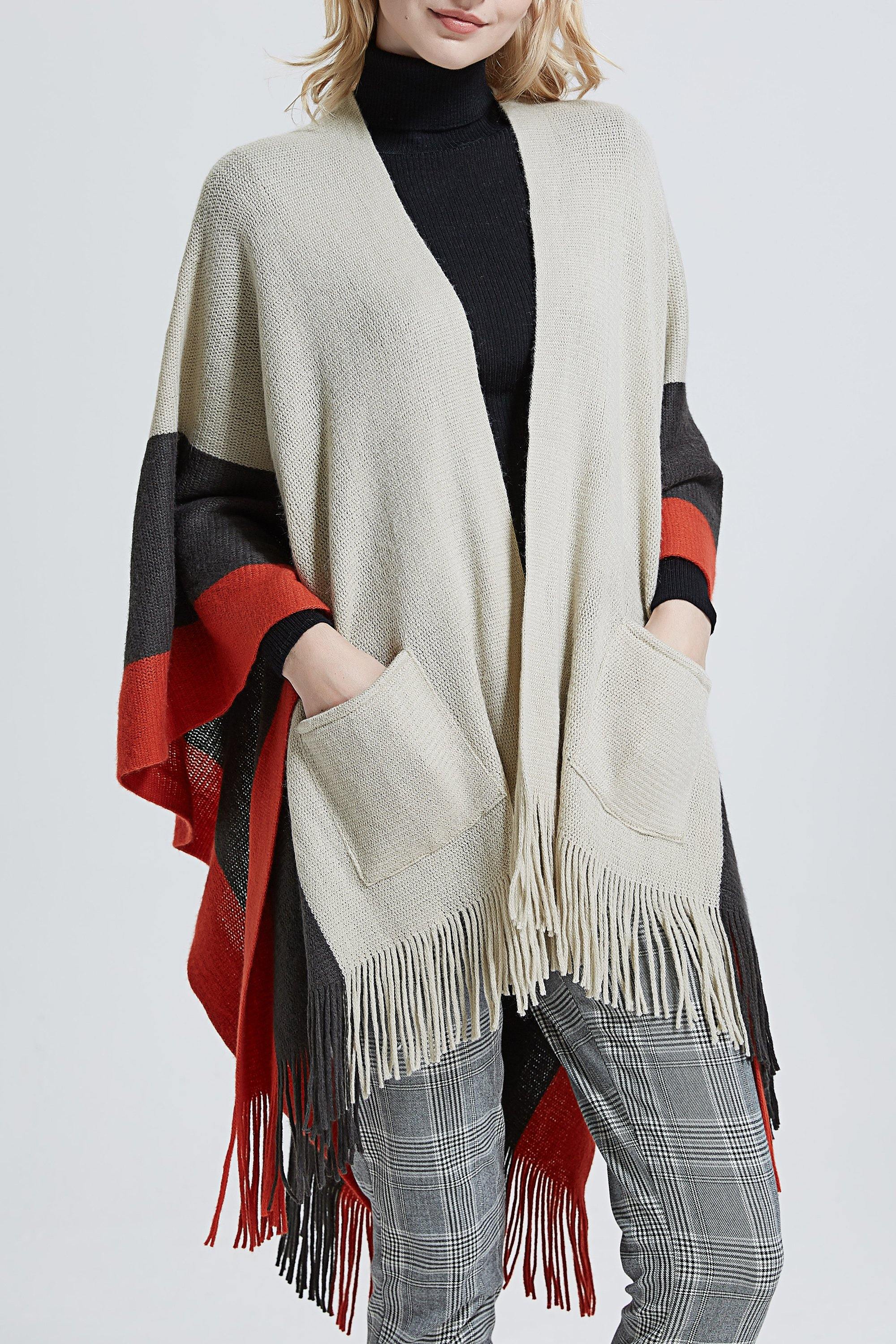 Color Block Pocket Knit Wrap - Shopmossrose