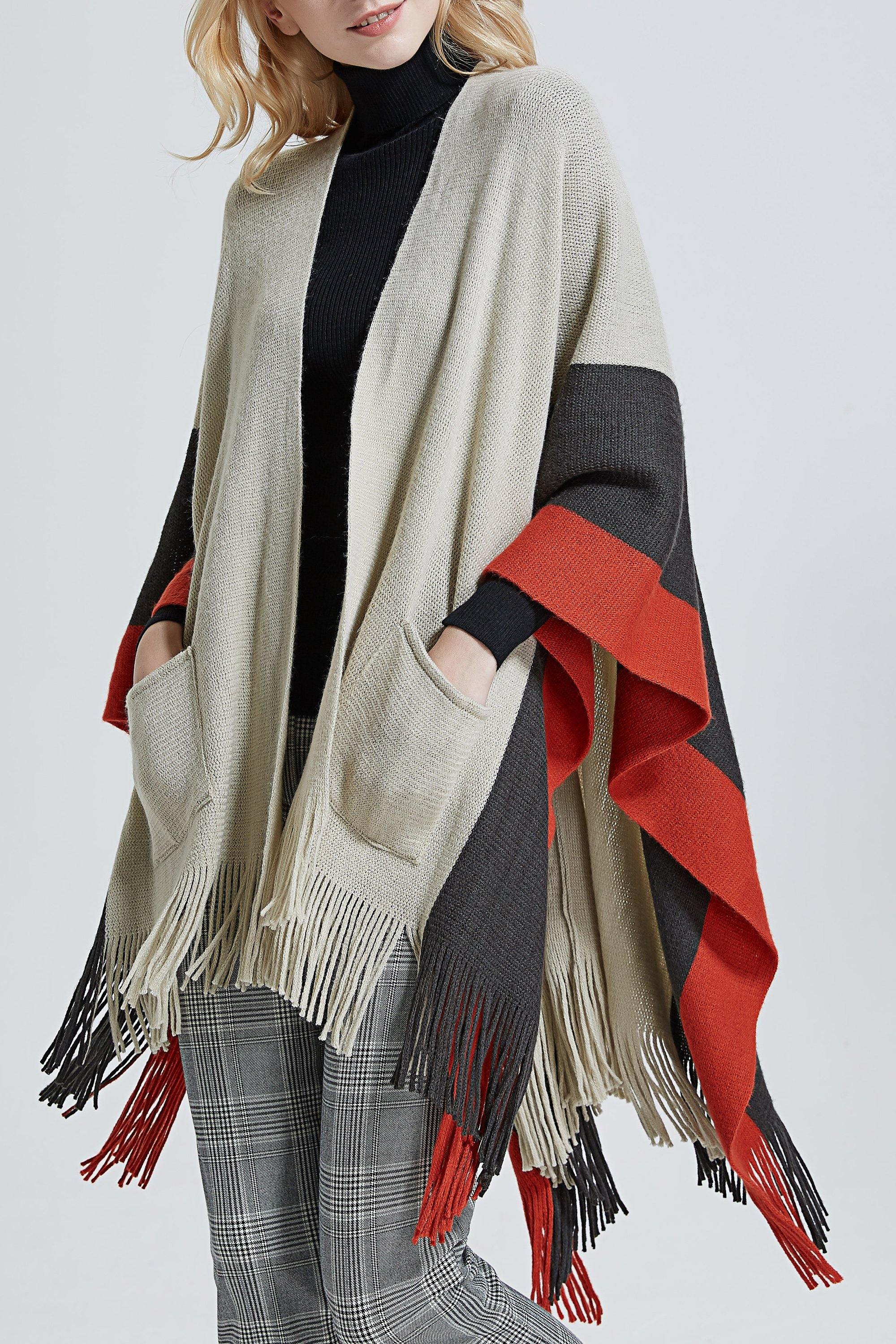 Color Block Pocket Knit Wrap - Shopmossrose