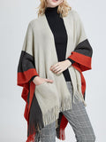 Color Block Pocket Shawl Wrap