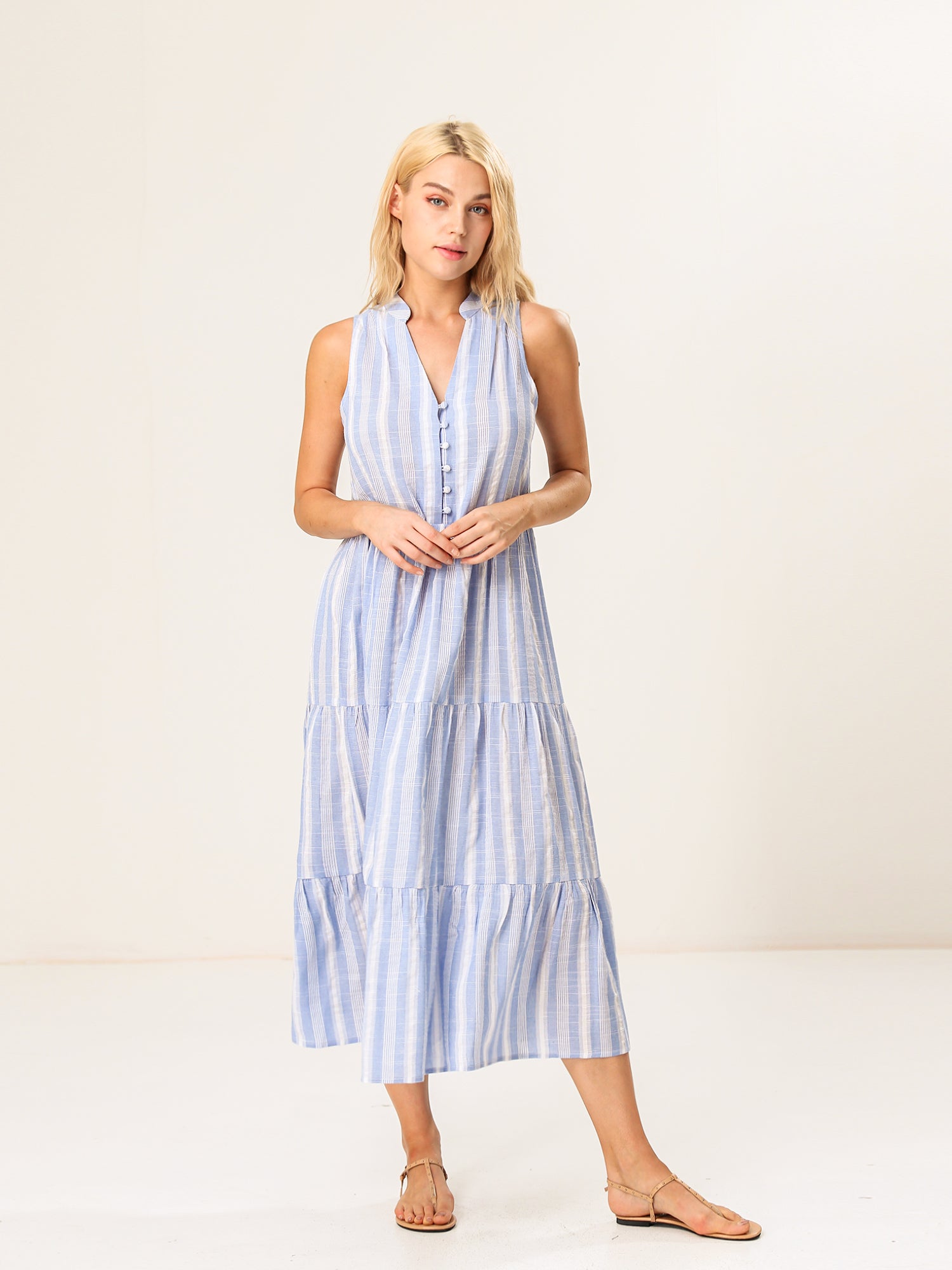 Moss Rose Stripe Button Front Dress
