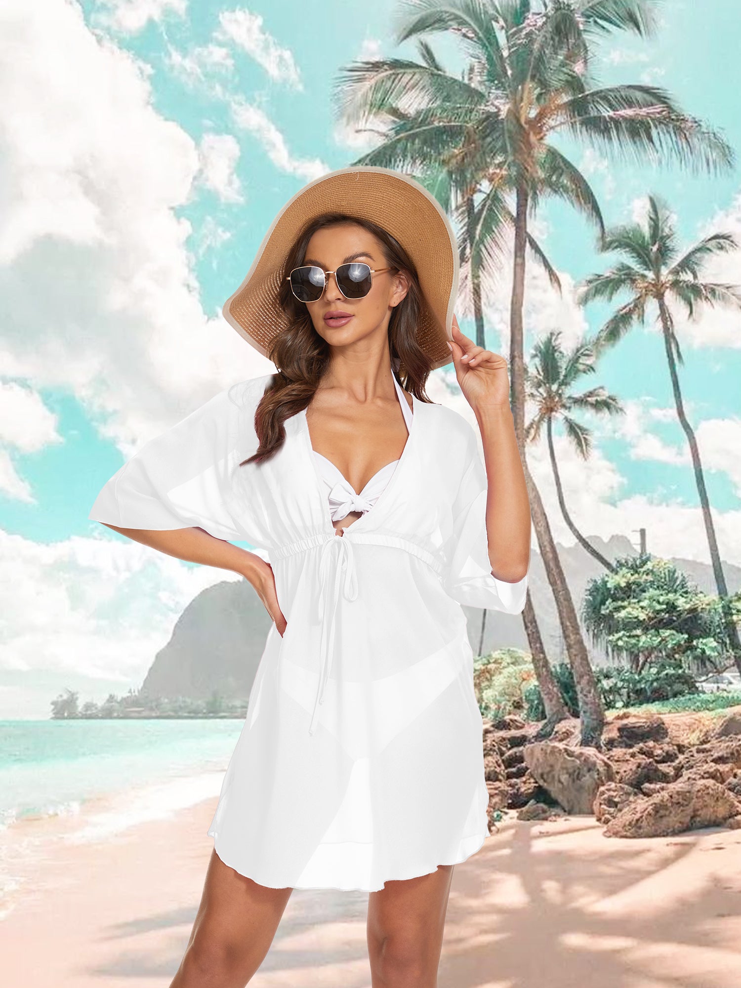 Moss Rose Swimsuit Cover Ups for Women Chiffon Sheer Bikini Coverups B