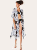 Midnight Gardenia Kimono Beach Cover Up