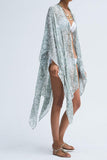 Moss Rose Birdy Sage Print Kimono