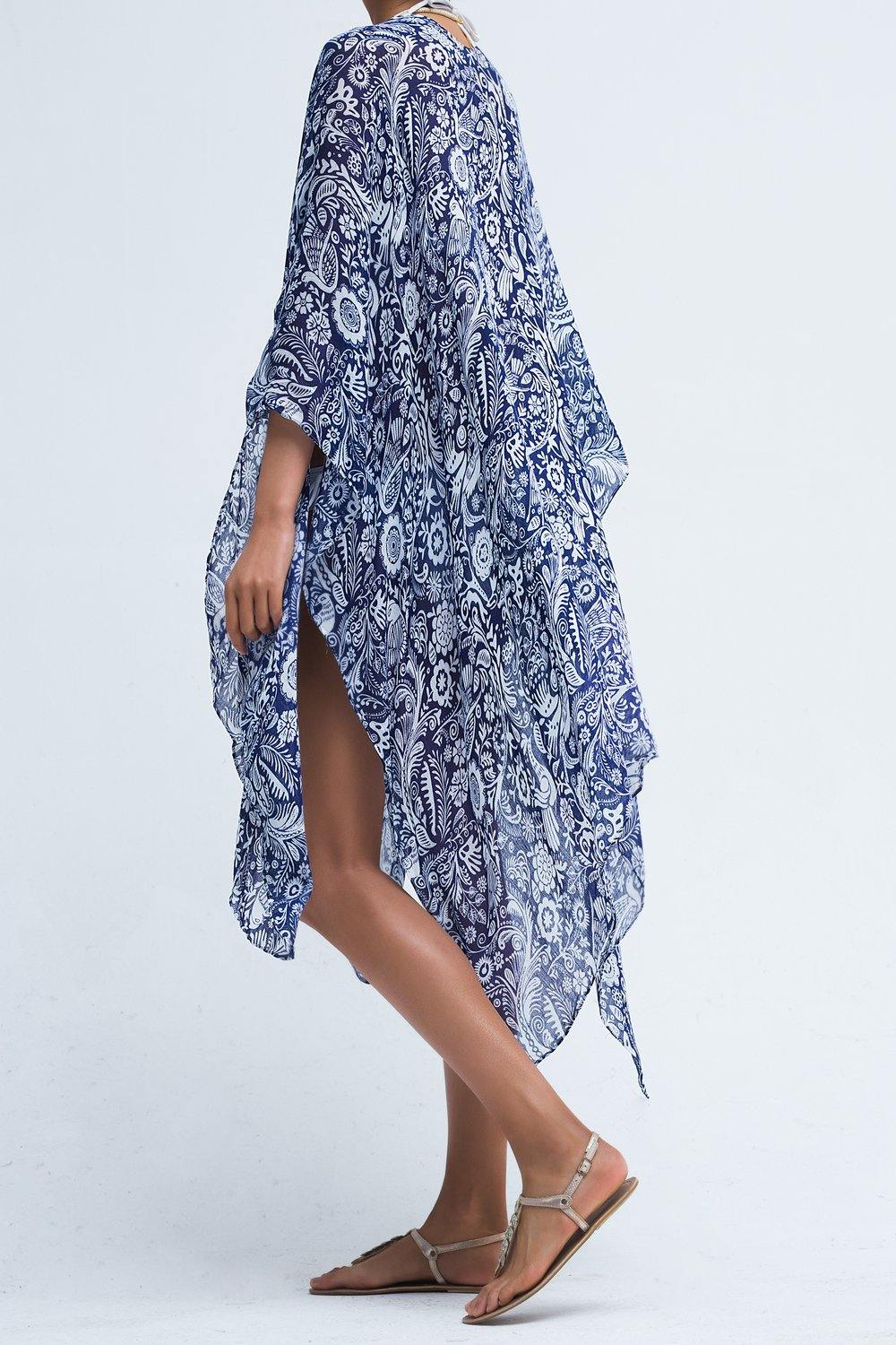 Moss Rose Birdy Azure Print Kimono