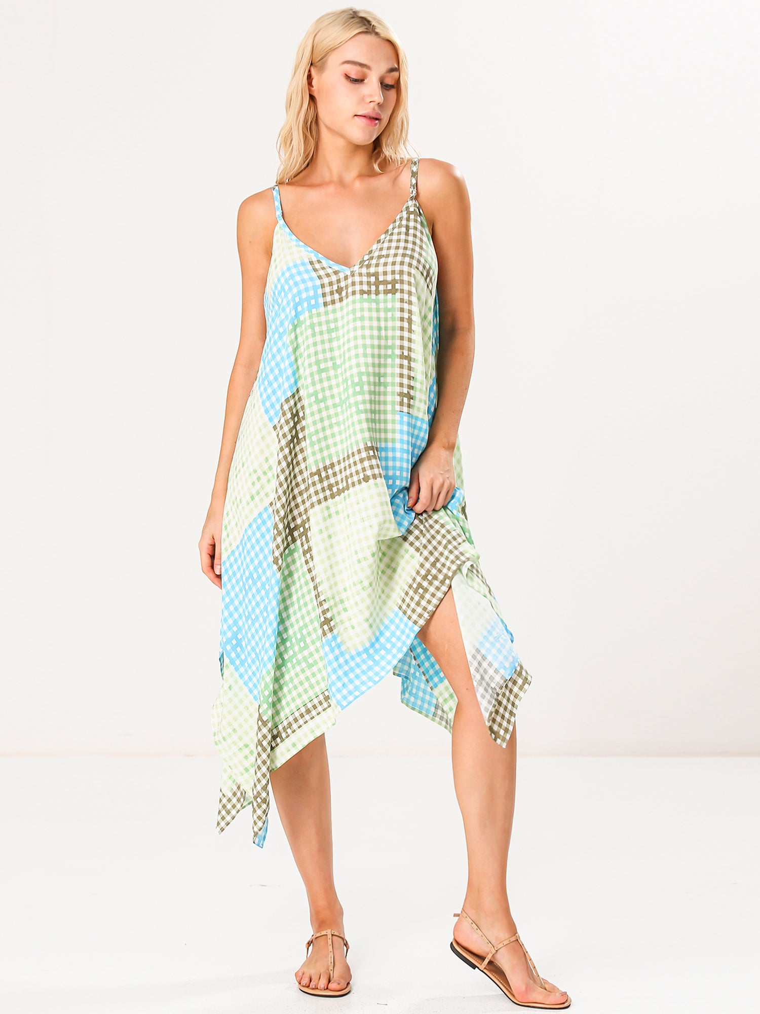 Mixed Plaid Beach Cover Up Dress
