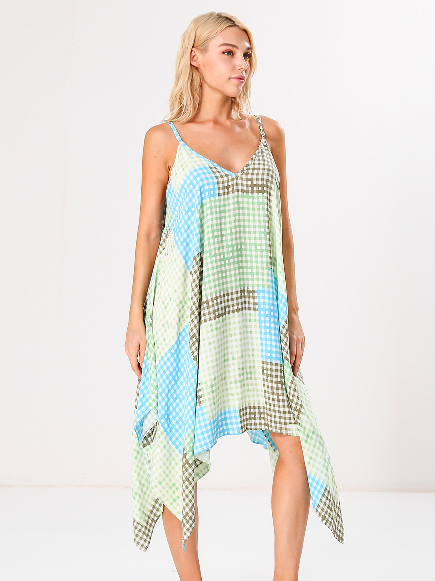 Mixed Plaid Beach Cover Up Dress