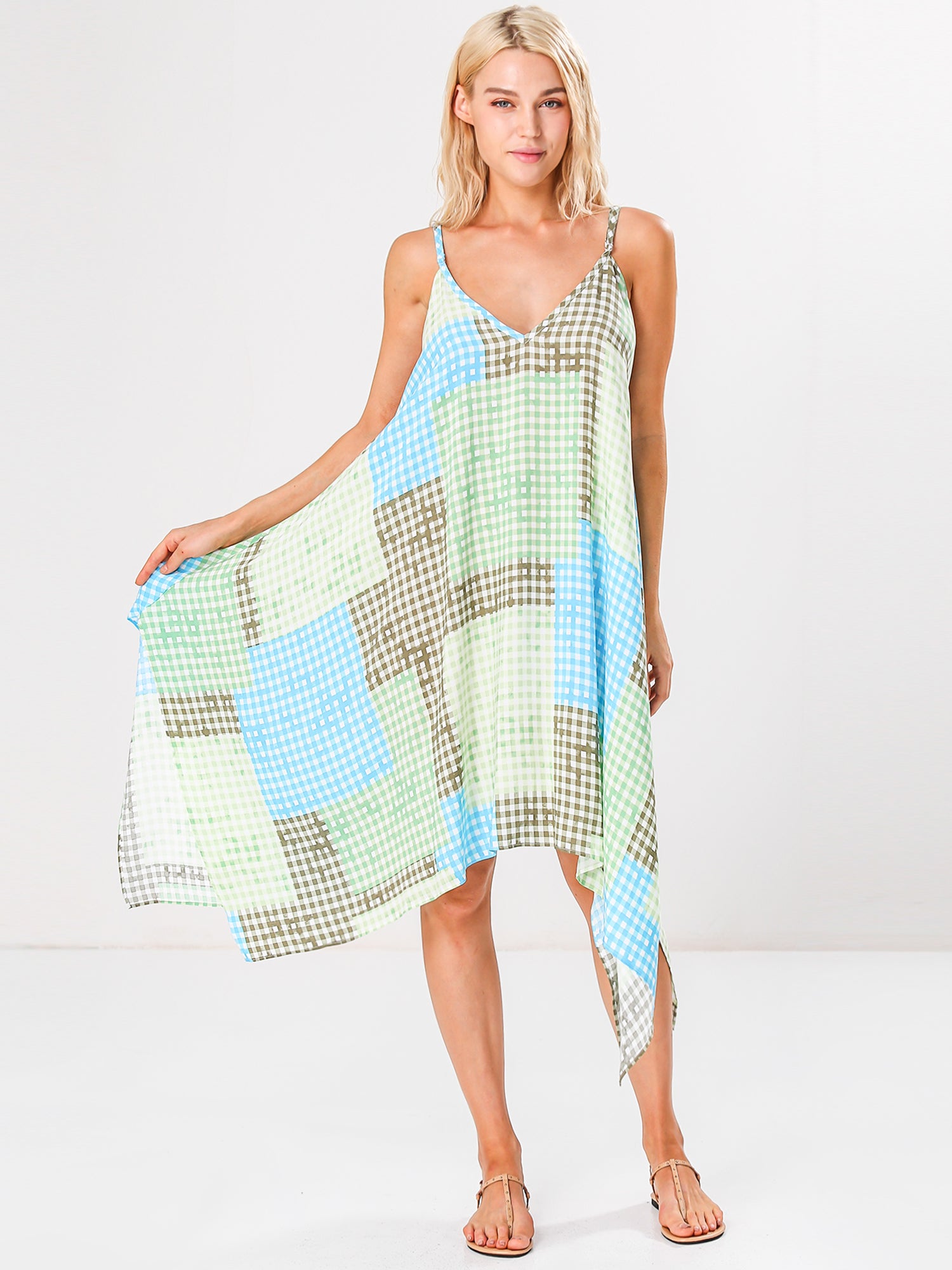 Mixed Plaid Beach Cover Up Dress