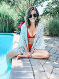 Moss Rose Birdy Sage Print Kimono