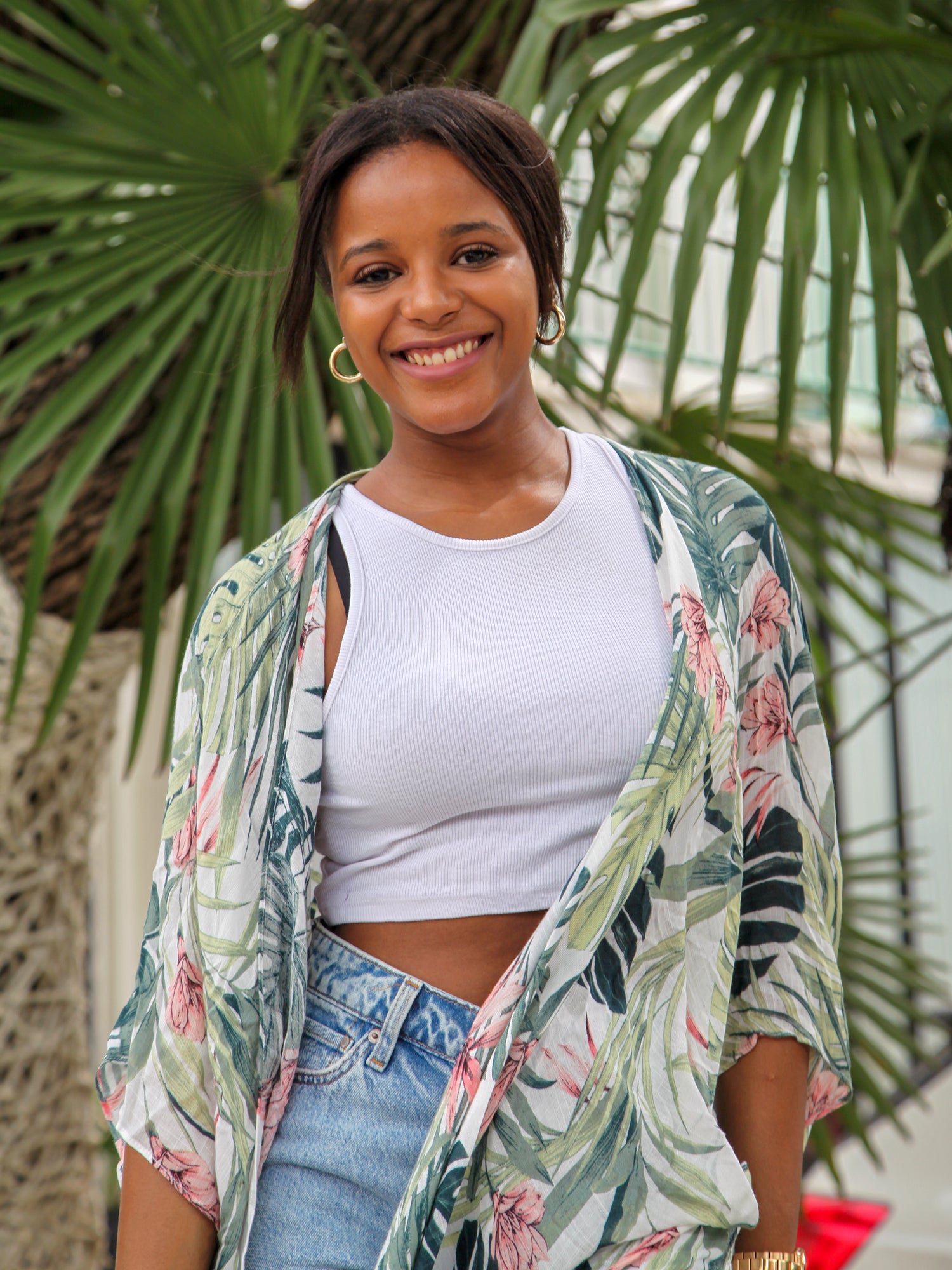 Moss Rose Palm Leaf Tropical Kimono