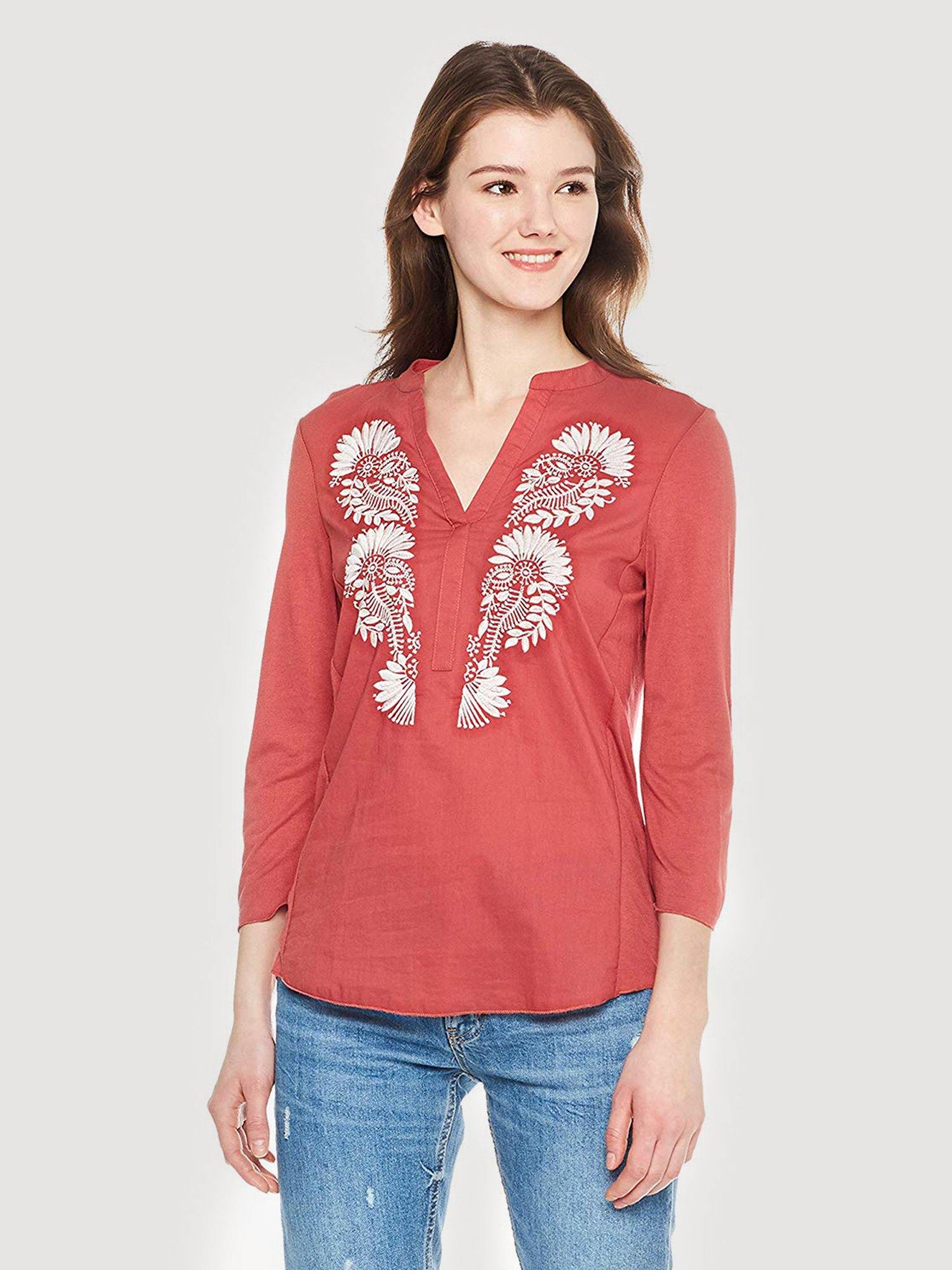 Moss Rose Embroidered Boho Top