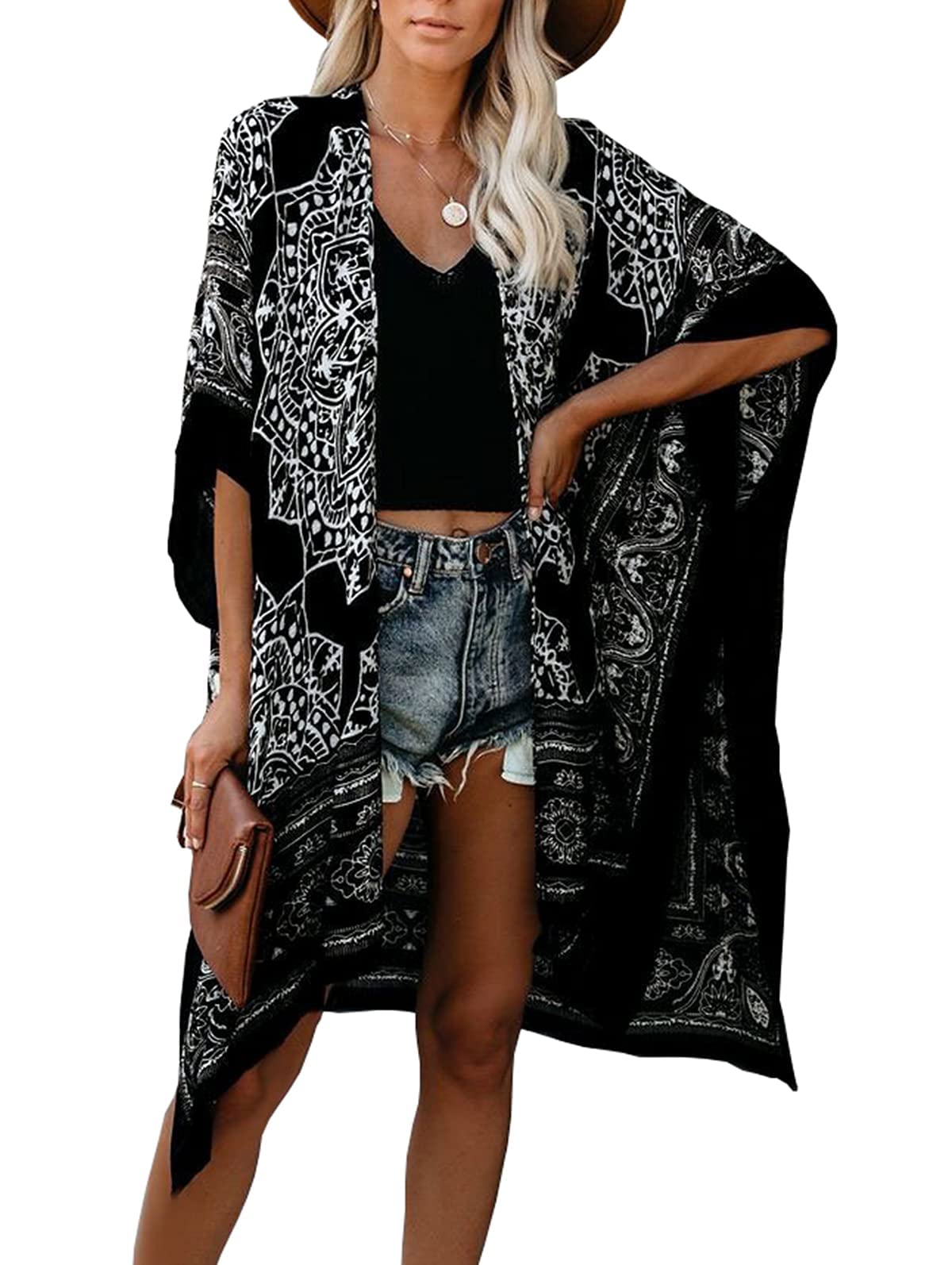 Adeline Black Teal Print Kimono