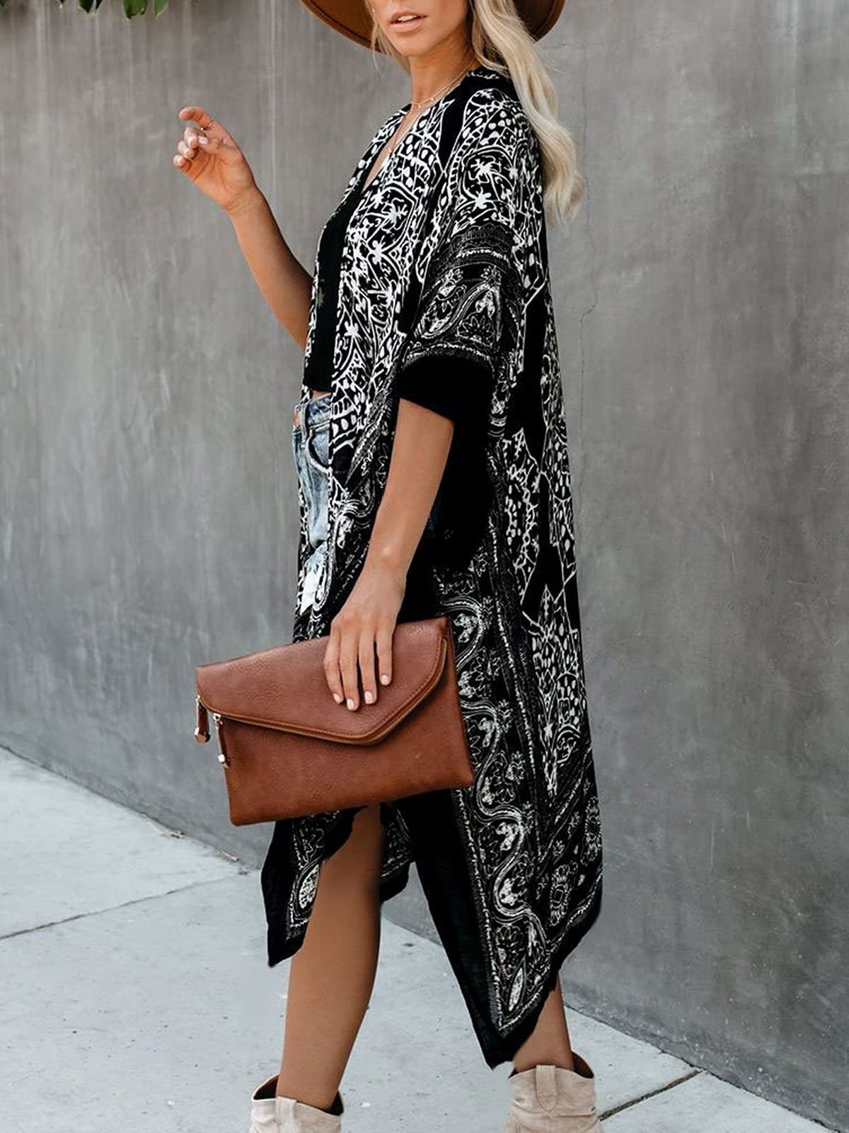 Adeline Black Teal Print Kimono