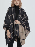 Moss Rose Black and Khaki Plaid Poncho