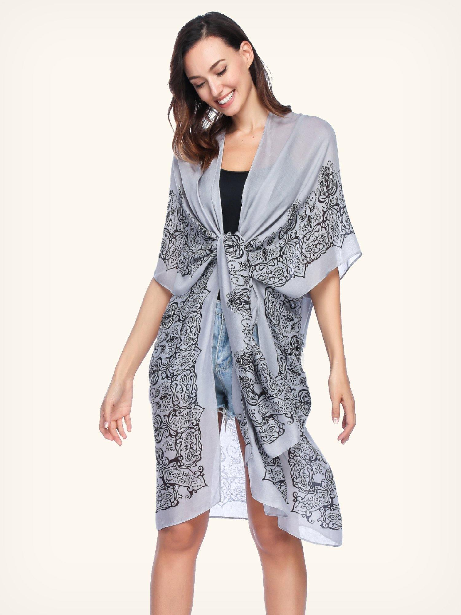 Moss Rose Bohemian Adeline Grey Print Kimono