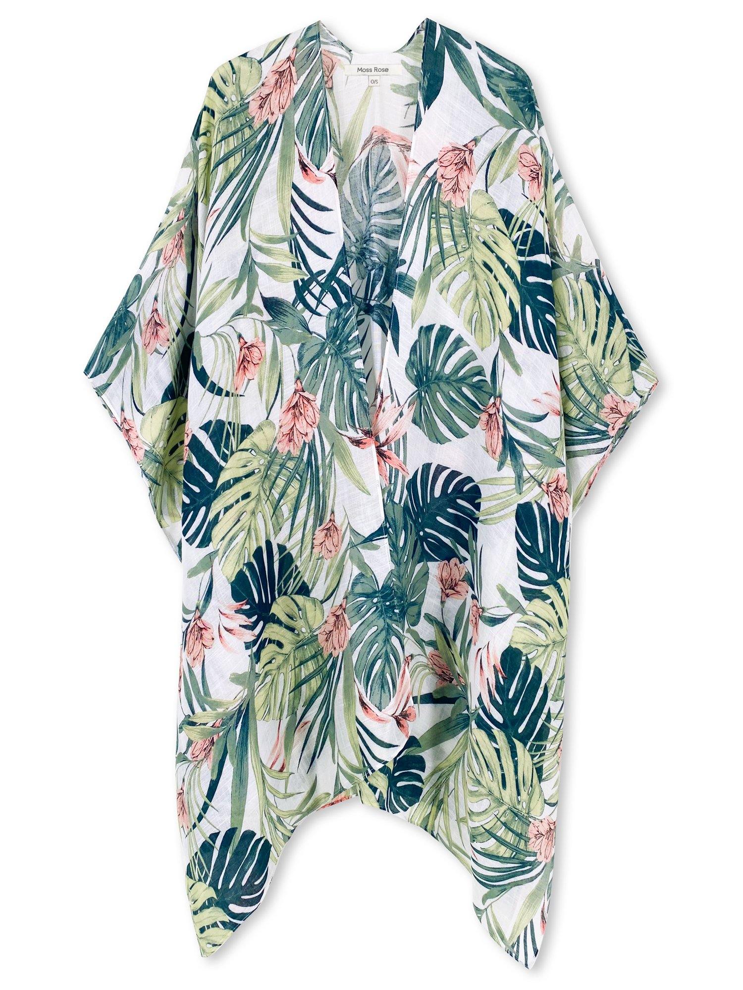 Moss Rose Palm Leaf Tropical Kimono