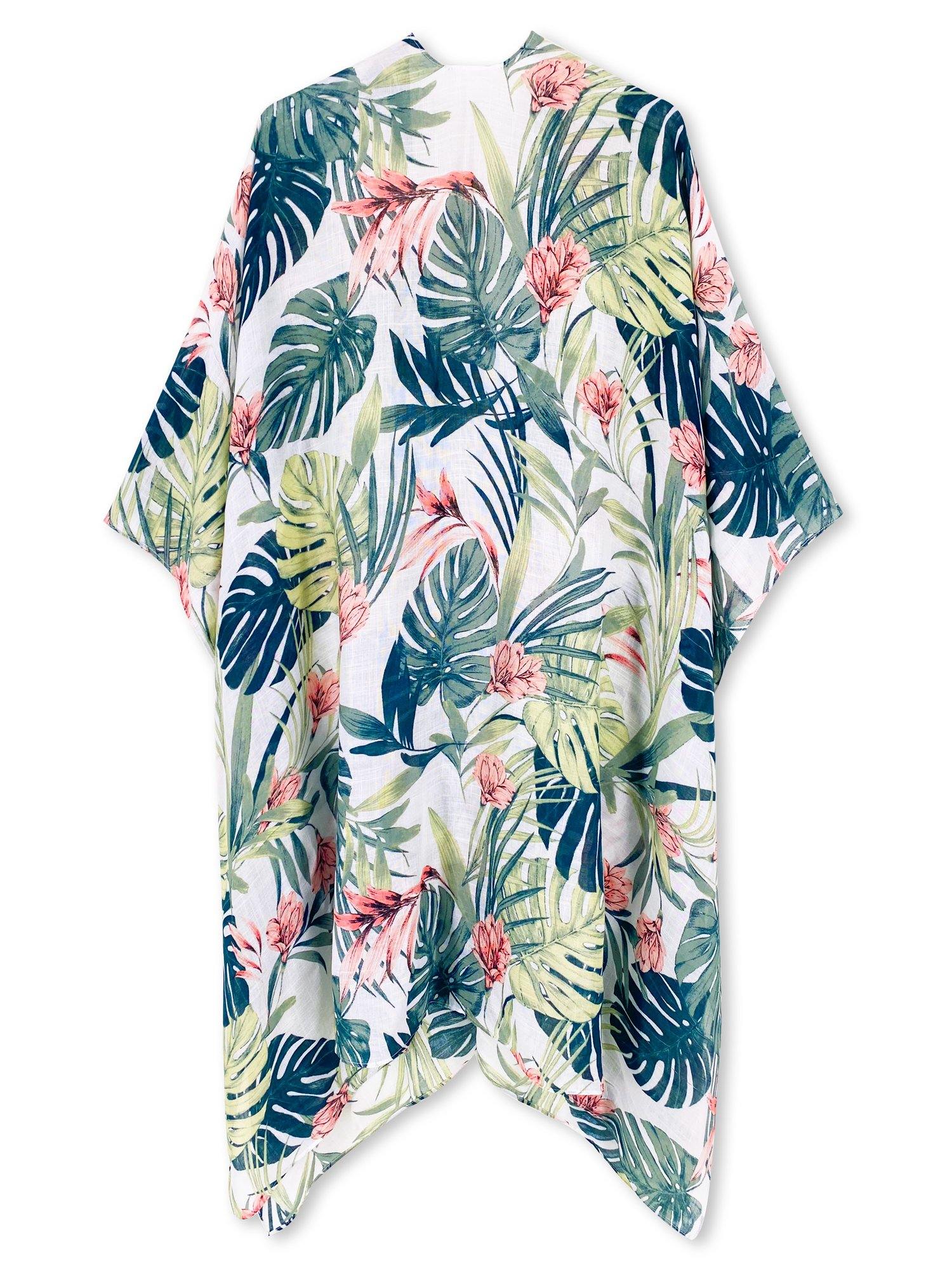 Moss Rose Palm Leaf Tropical Kimono