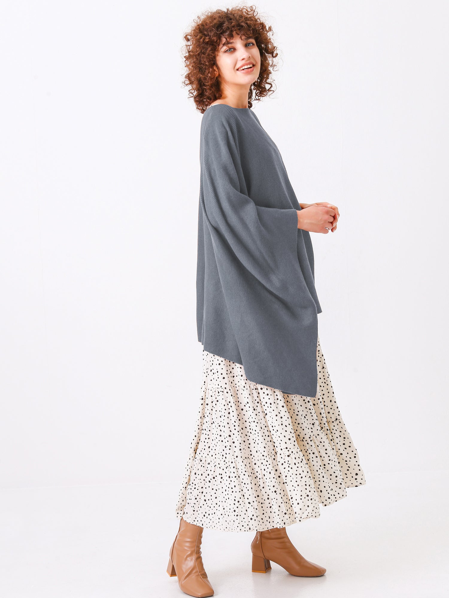 Split Detail Knit Poncho