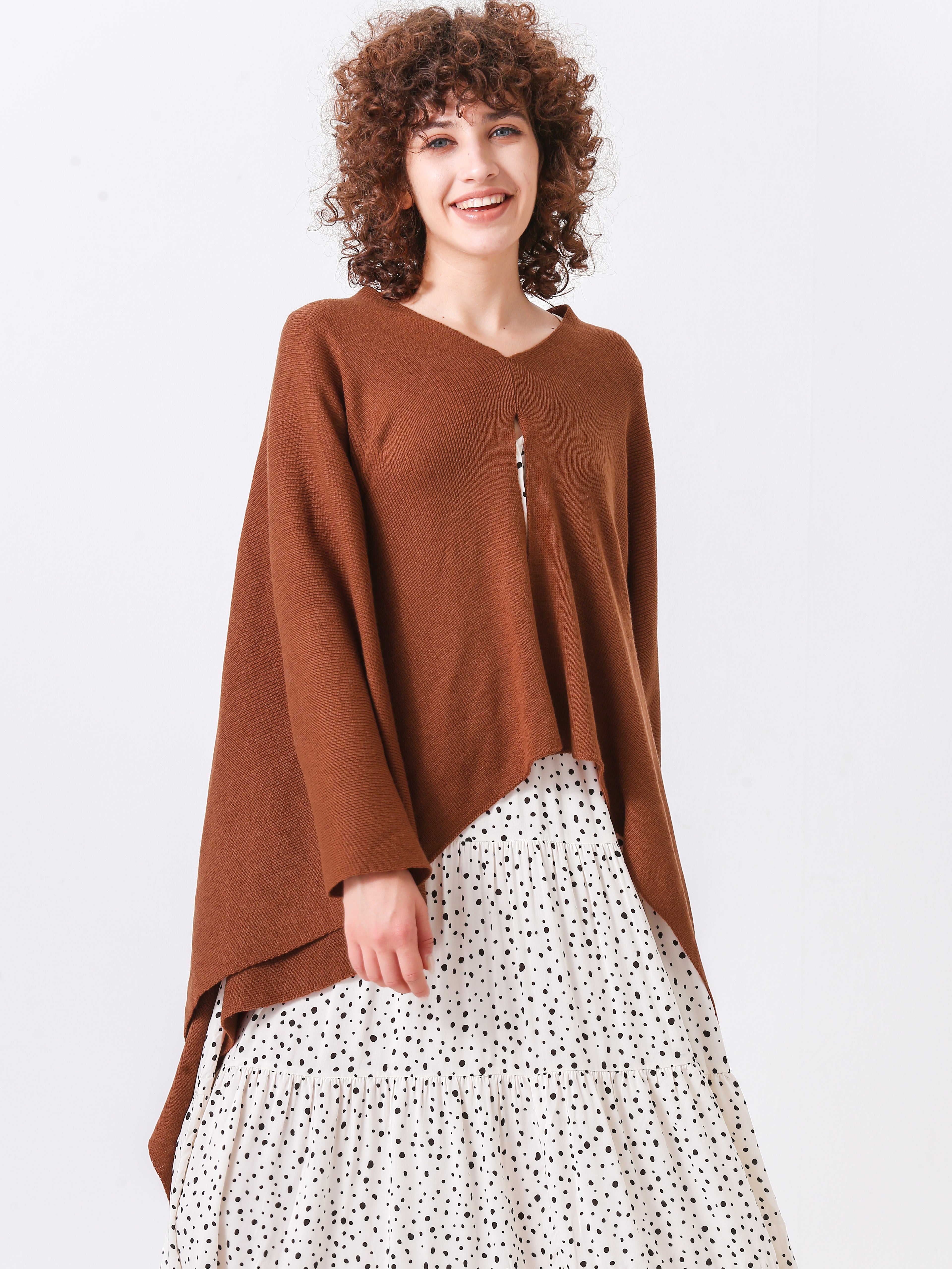Split Detail Knit Poncho