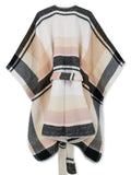 Neutral Plaid Belt Shawl Wrap