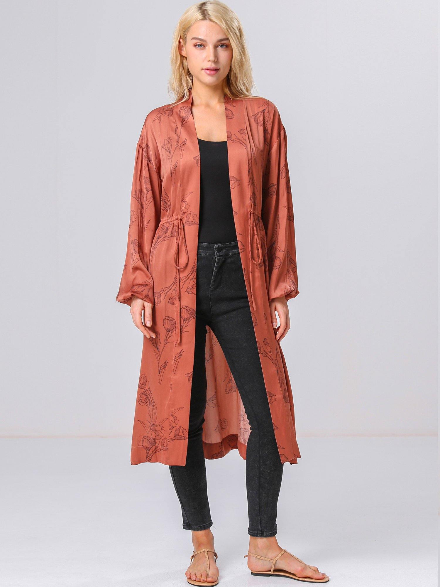 Floral Print Satin Robe - Shopmossrose
