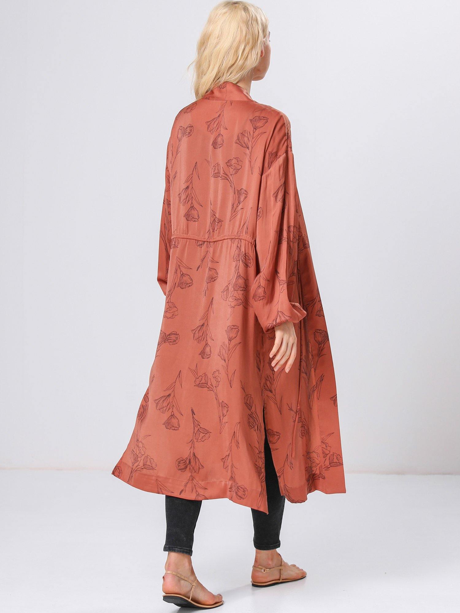 Floral Print Satin Robe - Shopmossrose