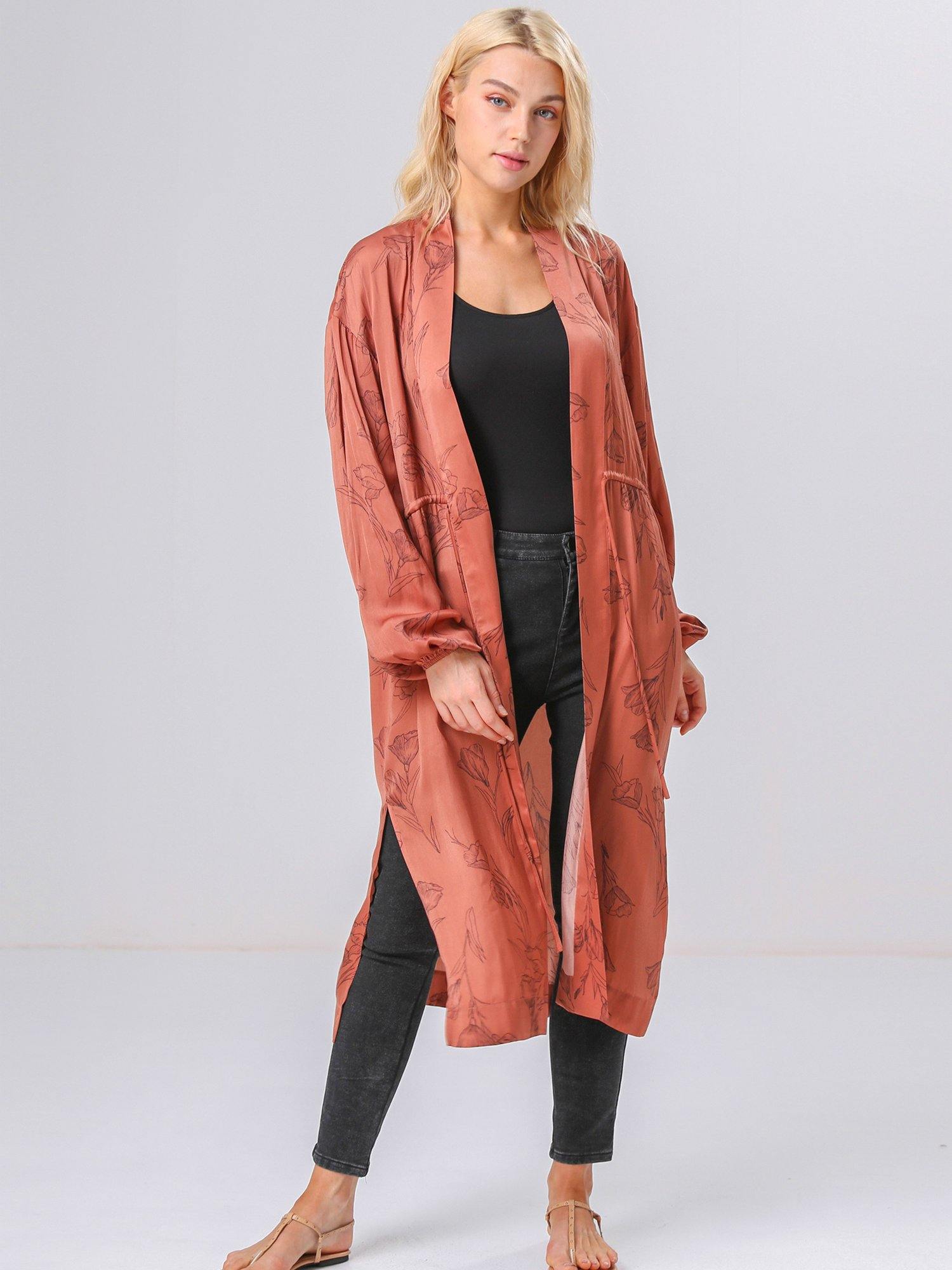 Floral Print Satin Robe - Shopmossrose
