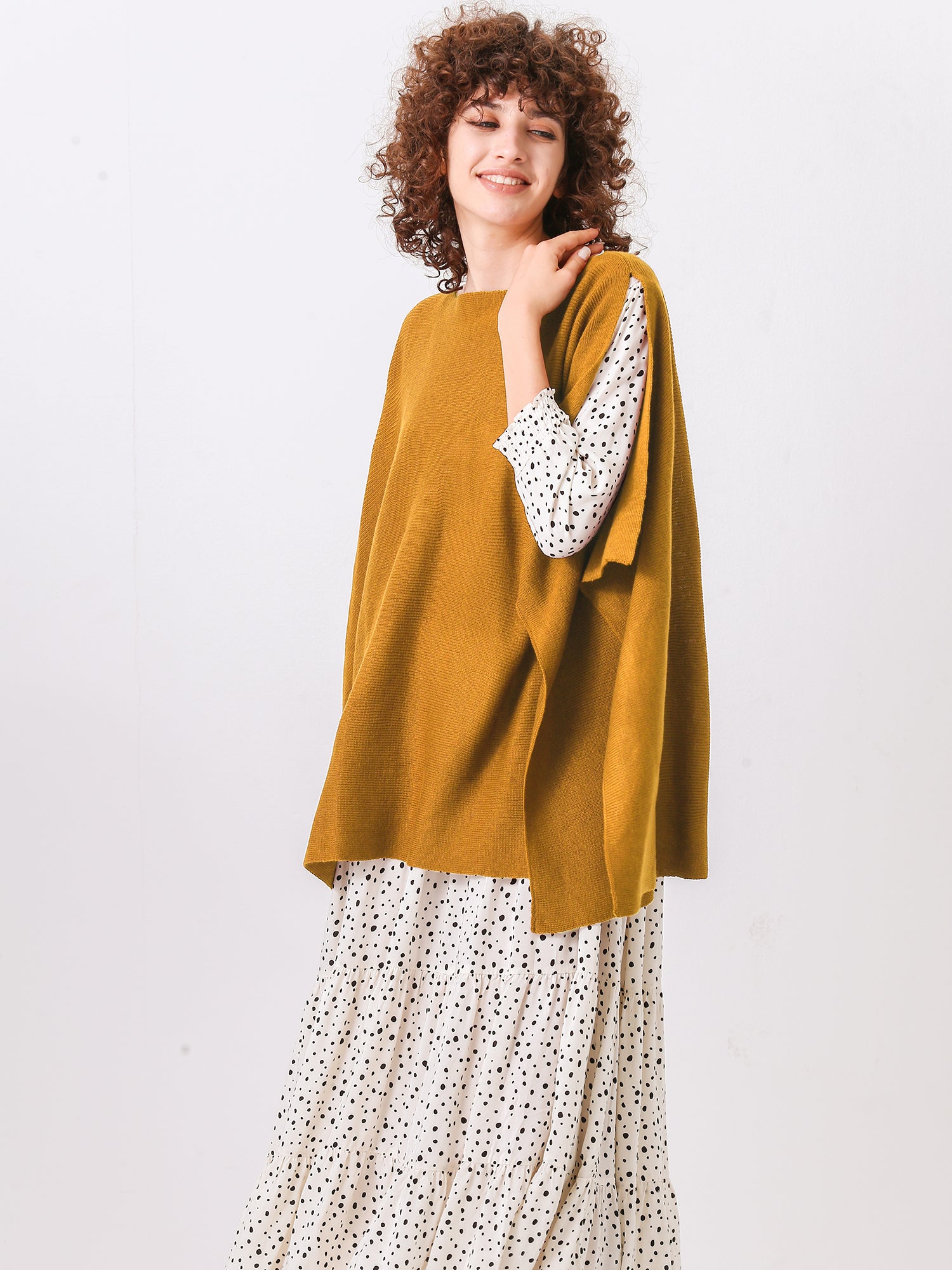 Split Detail Knit Poncho