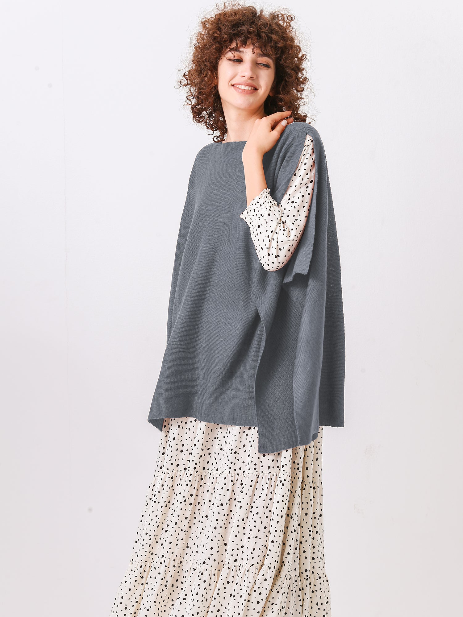 Split Detail Knit Poncho