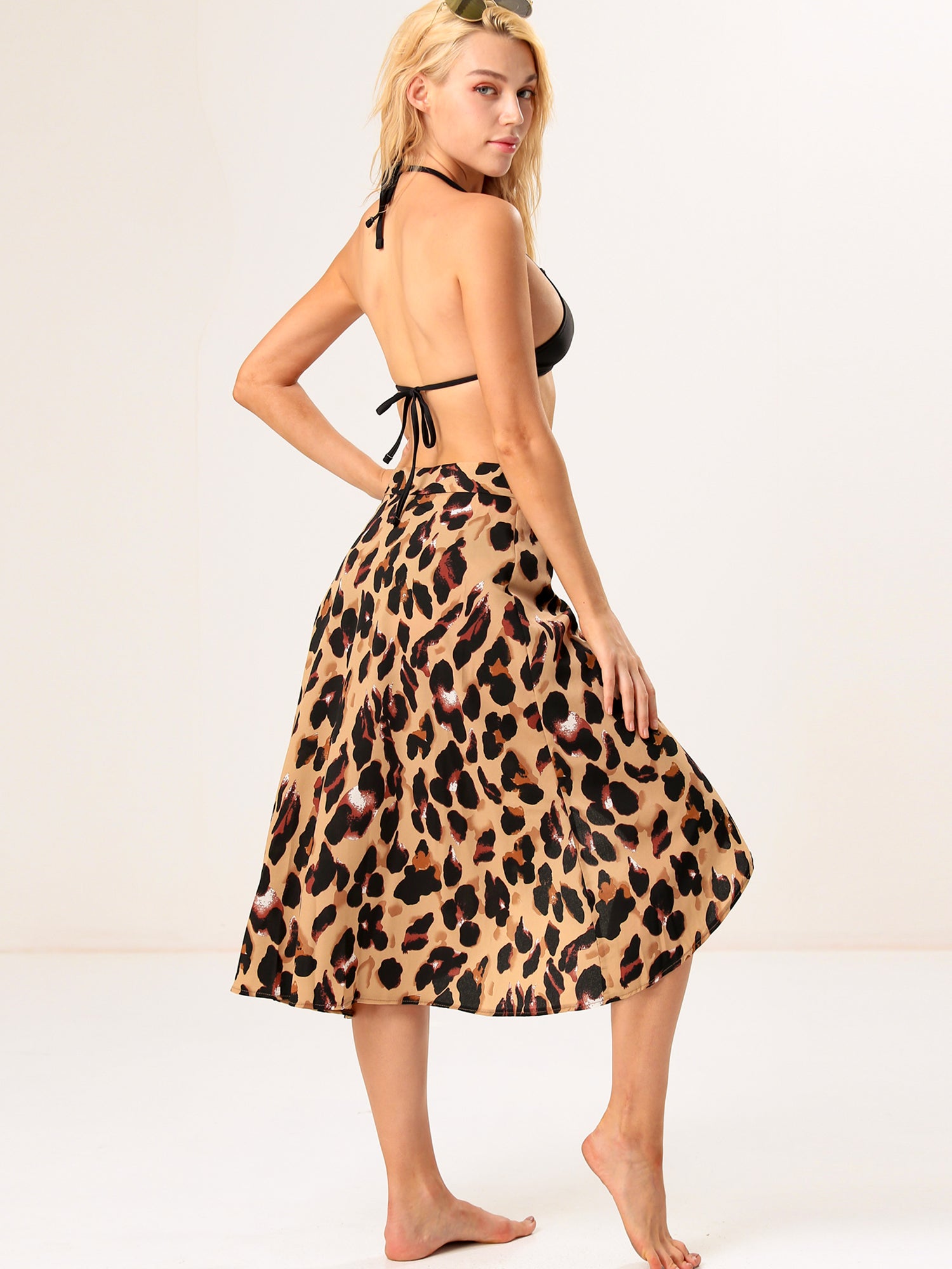 Leopard Wrap Midi Cover Up Skirt